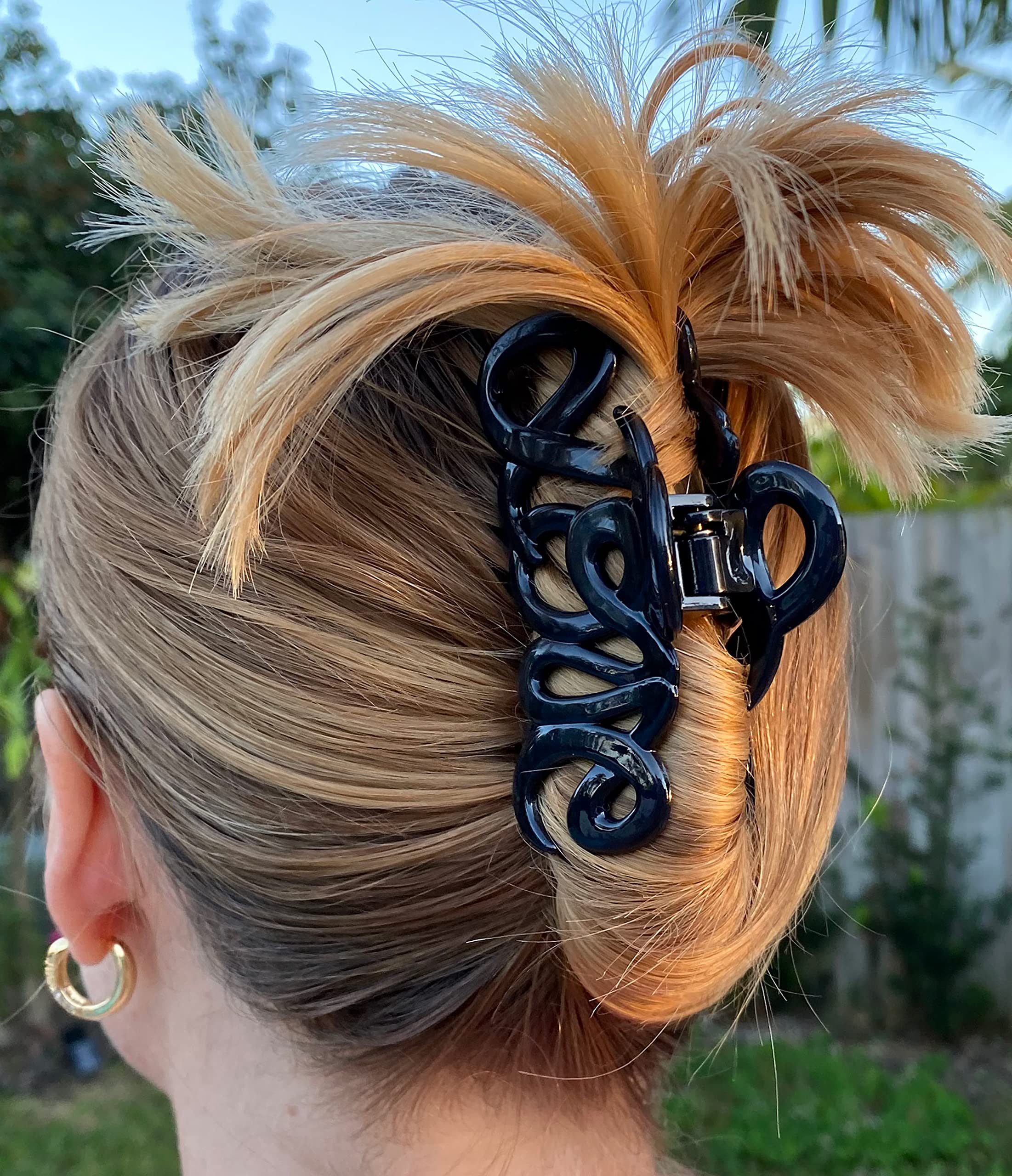 Camila Paris CP3026 French Hair Clip for Women, 3.25 inch Girls Hair Claw Clips Jaw Black Cellulose, Fashion Durable and Styling Hair Accessories for Women, Strong Hold No Slip Grip, Made in France