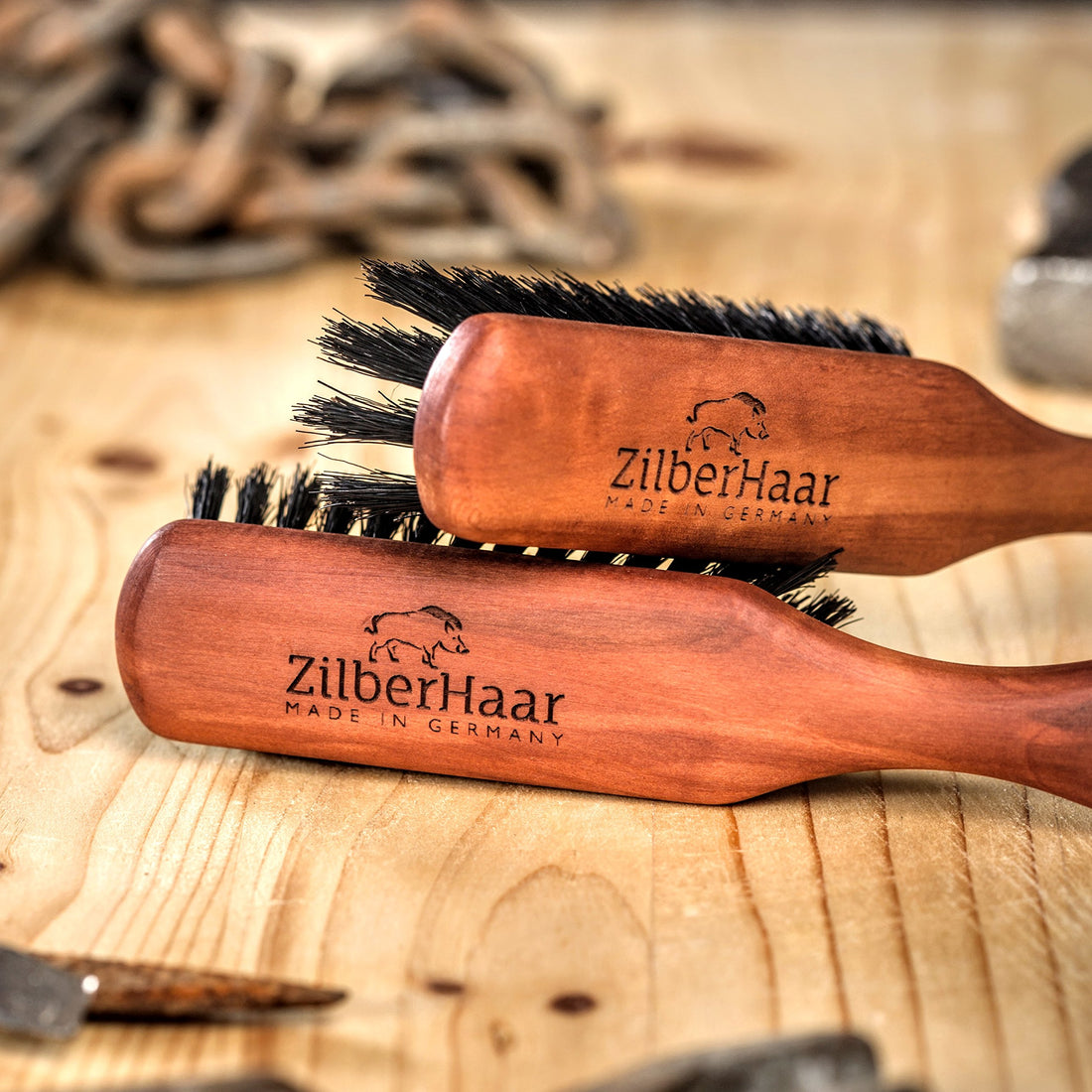 ZilberHaar Beard Brush (Soft Bristles) | 100% Boar Bristle & German Pearwood | Works With All Beard Balms & Oils | Made in Germany