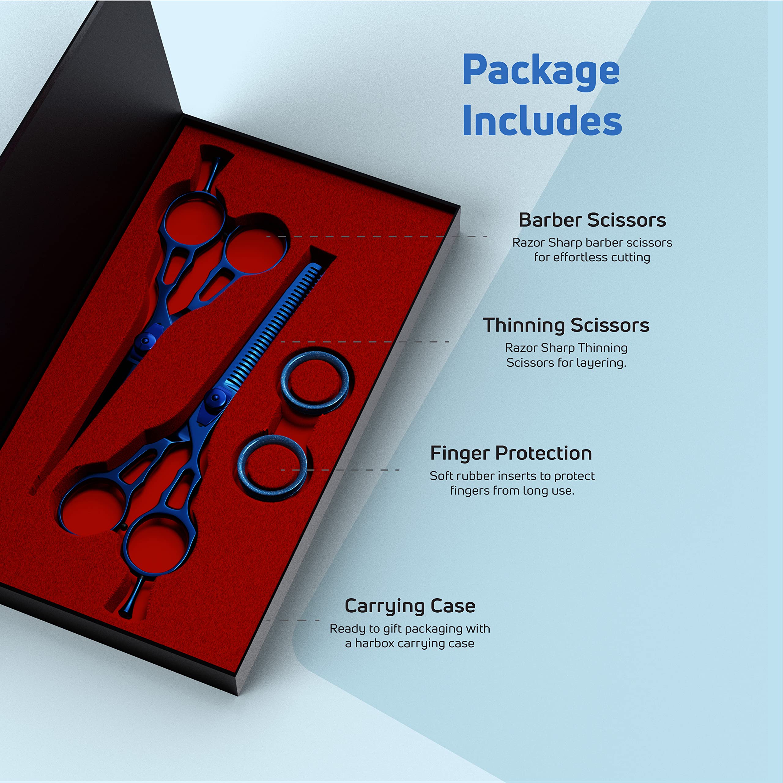 Suvorna Professional Barber Blue Titanium Razor Edge Hair Cutting and Texturizing Scissors Set Razpro P55, Blue, 16 Ounce