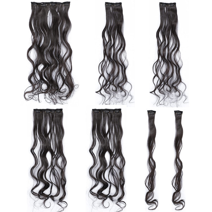 Dark Brown-4# : SWACC Women 20 Inches Curly Full Head 7 Separate Pieces Heat Resistance Synthetic Hair Clip in Hair Extensions (Dark Brown-4#)