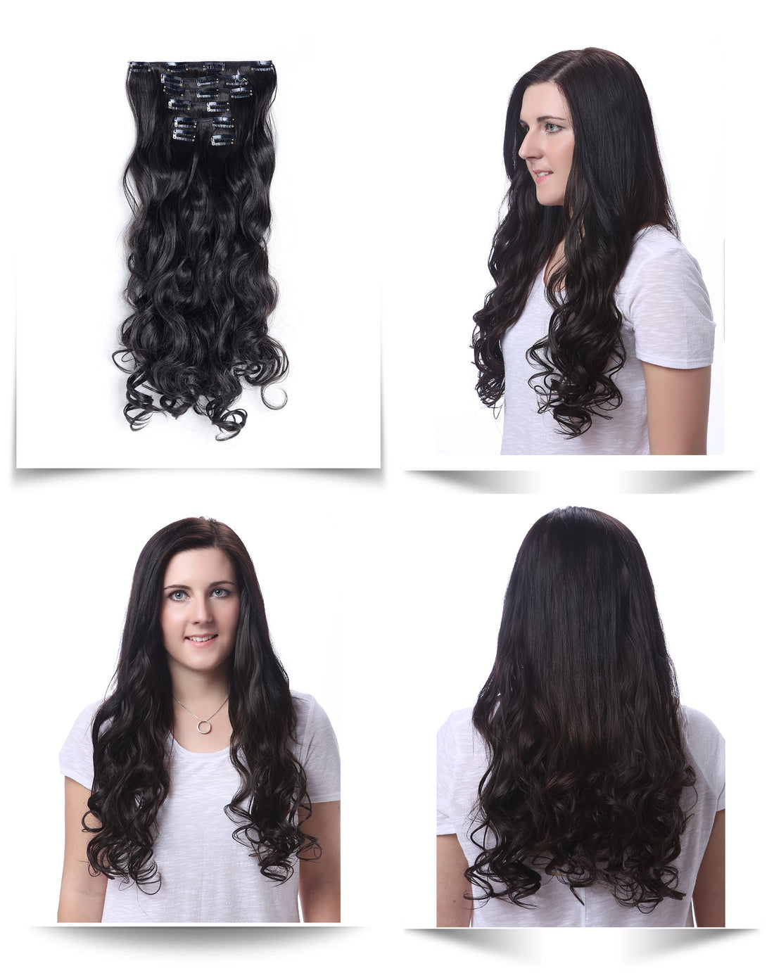 Onedor Curly Full Head Clip In Synthetic Hair Extensions 140G 1B-Off Black, 7 Piece