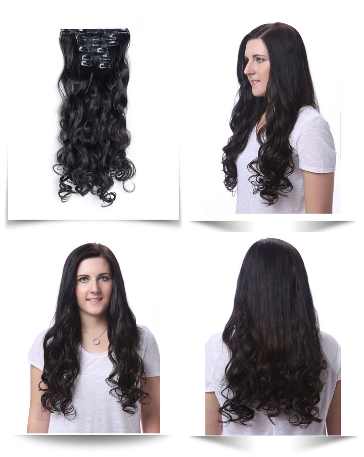Onedor Curly Full Head Clip In Synthetic Hair Extensions 140G 1B-Off Black, 7 Piece