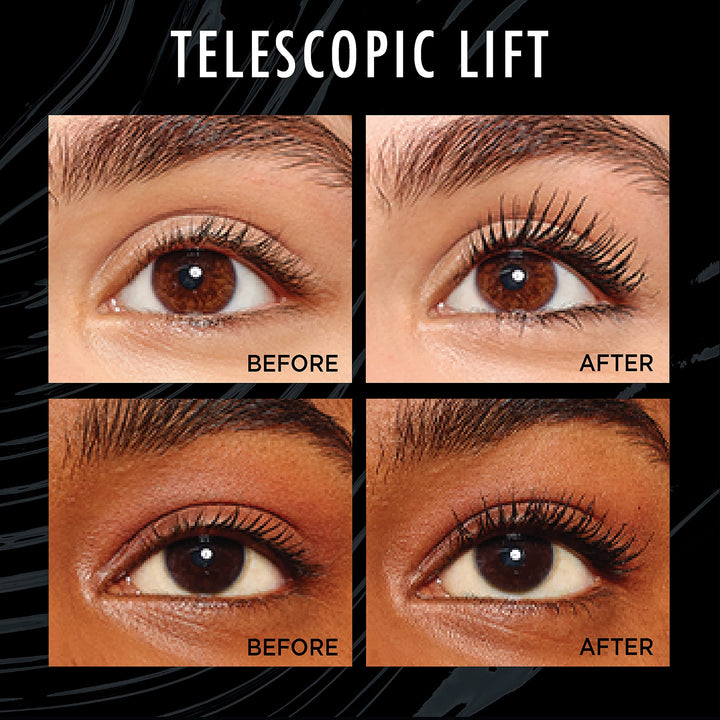 L'Oreal Paris Telescopic Lift Mascara, Lengthening and Volumizing Eye Makeup, Lash Lift with Up to 36HR Wear, Washable, Blackest Black, 0.33 Fl Oz