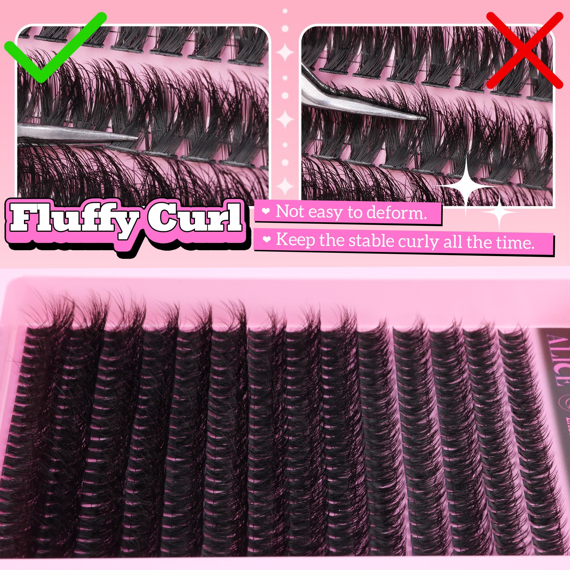 ALICE Lash Clusters 336pcs 80D Lash Extensions Cluster Eyelash Extensions Thick Volume Faux Mink Individual Lashes Mix 10-18mm Long Eyelash Clusters