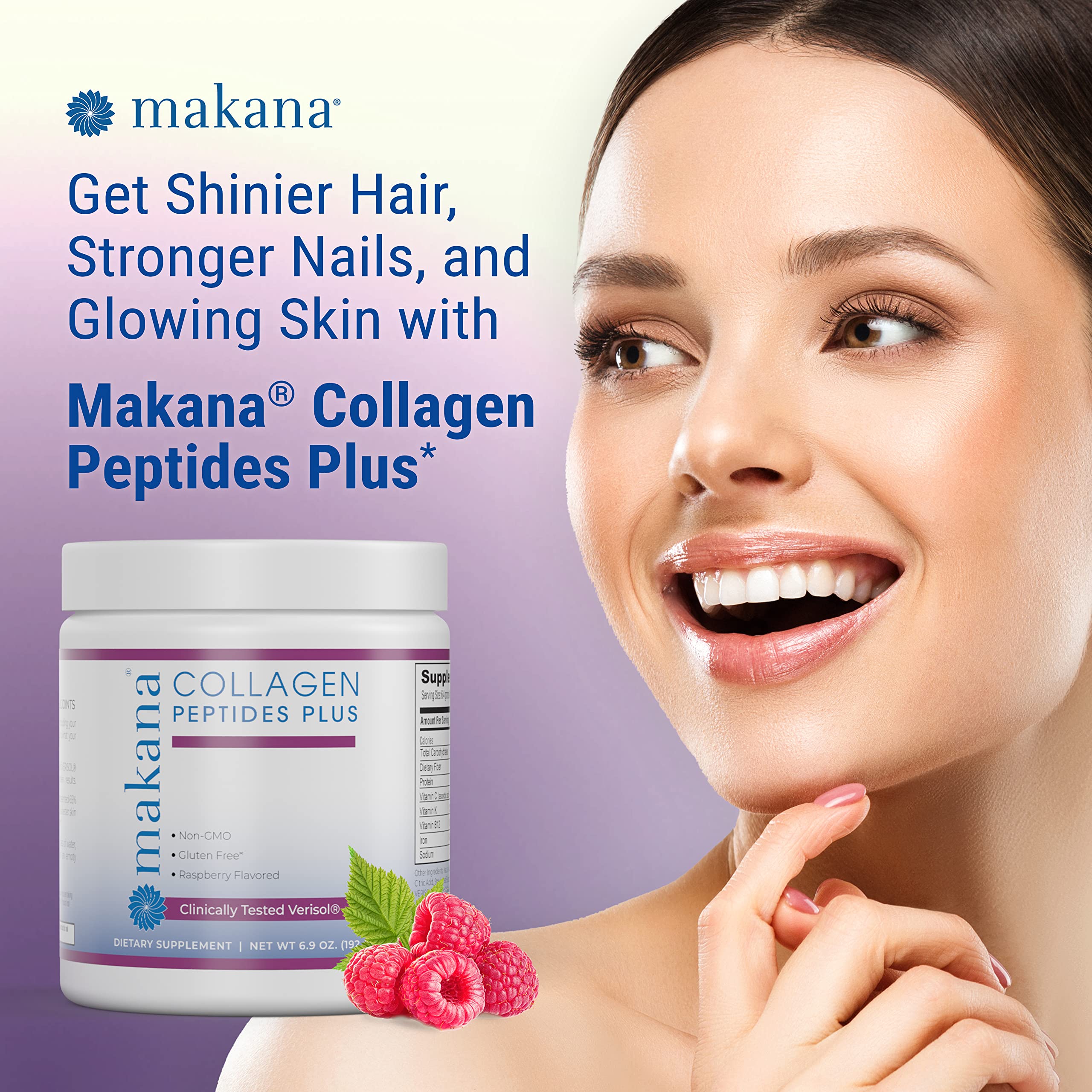 Makana Collagen Peptides Plus – with Verisol®, Vitamin C, Hyaluronic Acid & Amino Acids – Supports Hair, Skin, Nails, & Joints, 30 Servings – Raspberry Flavor