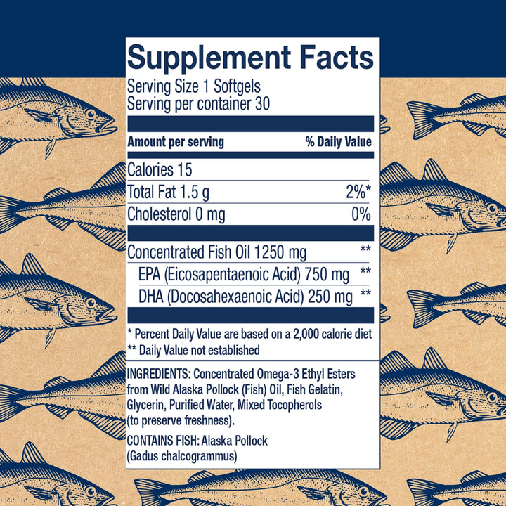 Wiley's Finest Wild Alaskan Fish Oil Peak EPA - Triple Strength Peak EPA and DHA - 1000mg Omega-3s, SQF-Certified - 30 Softgels (30 Servings)