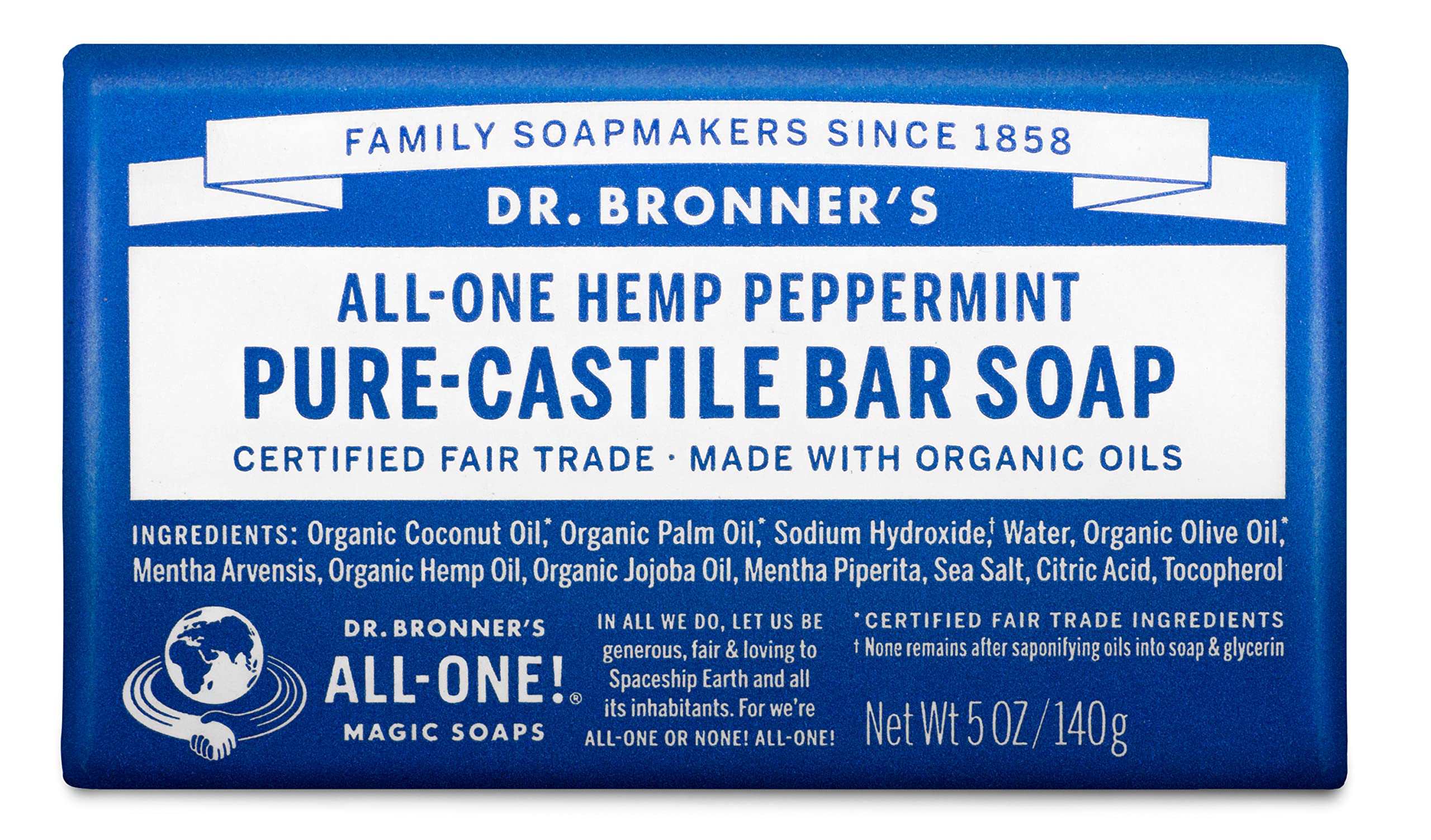 Dr Bronners Magic Soap All One Obpe05 5 Oz Peppermint Dr. Bronner'S Bar Soap