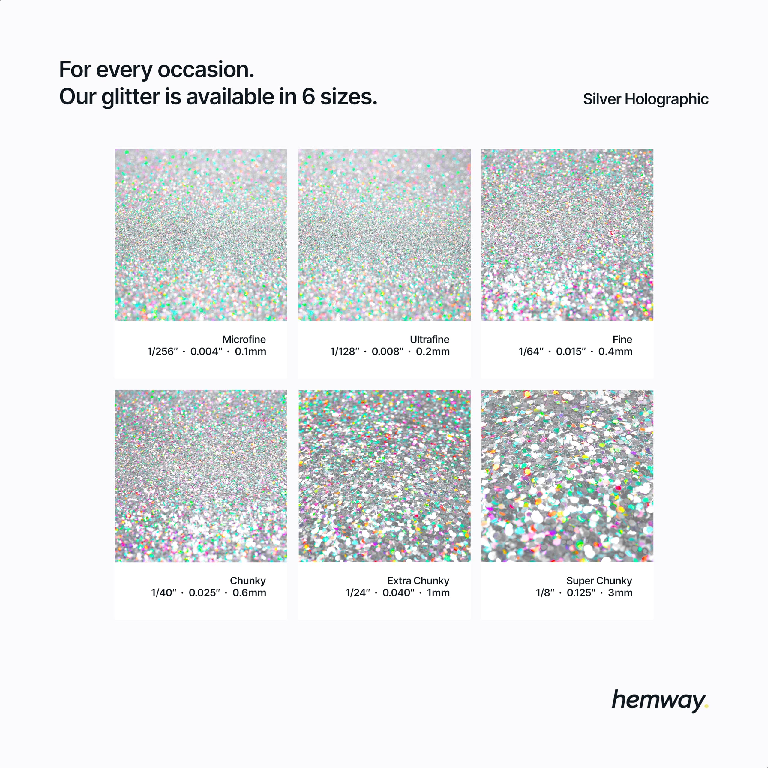 Hemway Premium Ultra Sparkle Glitter Multi Purpose Metallic Flake for Nail Art, Cosmetic Graded, Makeup, Festival, Party, Hair, Body and Eyes 100g / 3.5oz - Silver Holographic