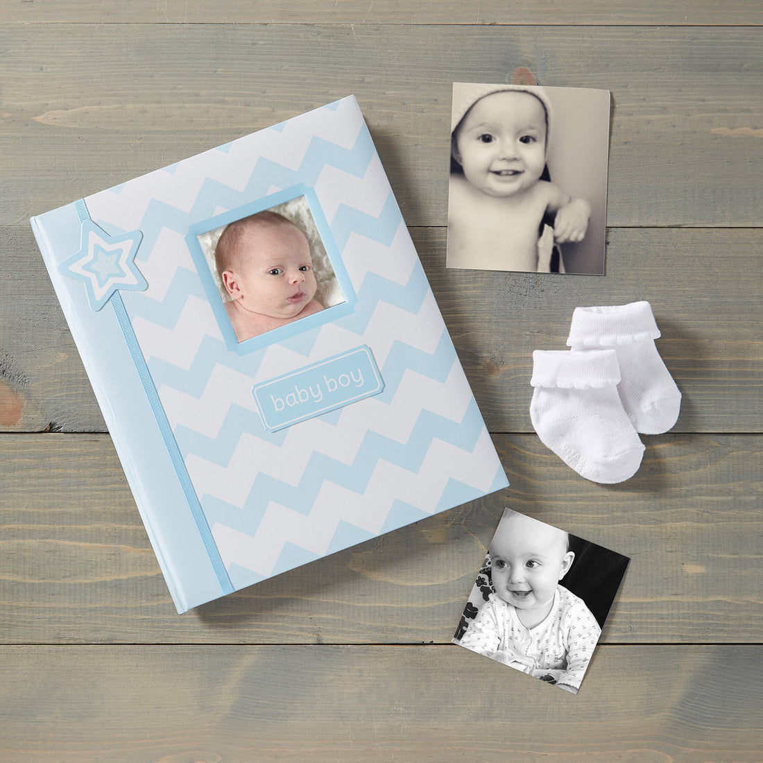 Lil Peach Chevron Baby Memory Journal Book, Baby Keepsake Journal, Blue