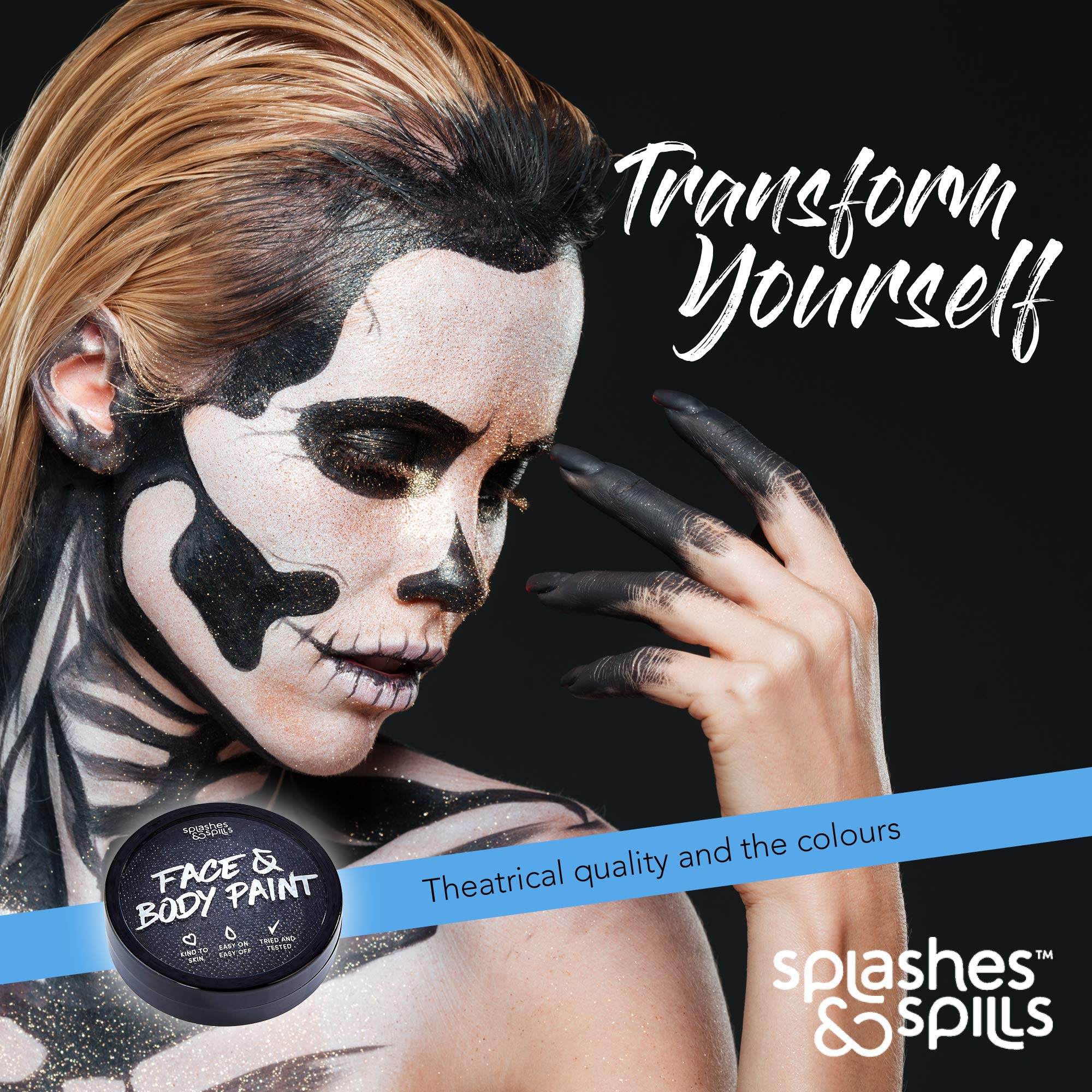 Face and Body Paint Cream - Black, 18g Cake Tub - Pretend Costume and Dress Up Makeup by Splashes & Spills