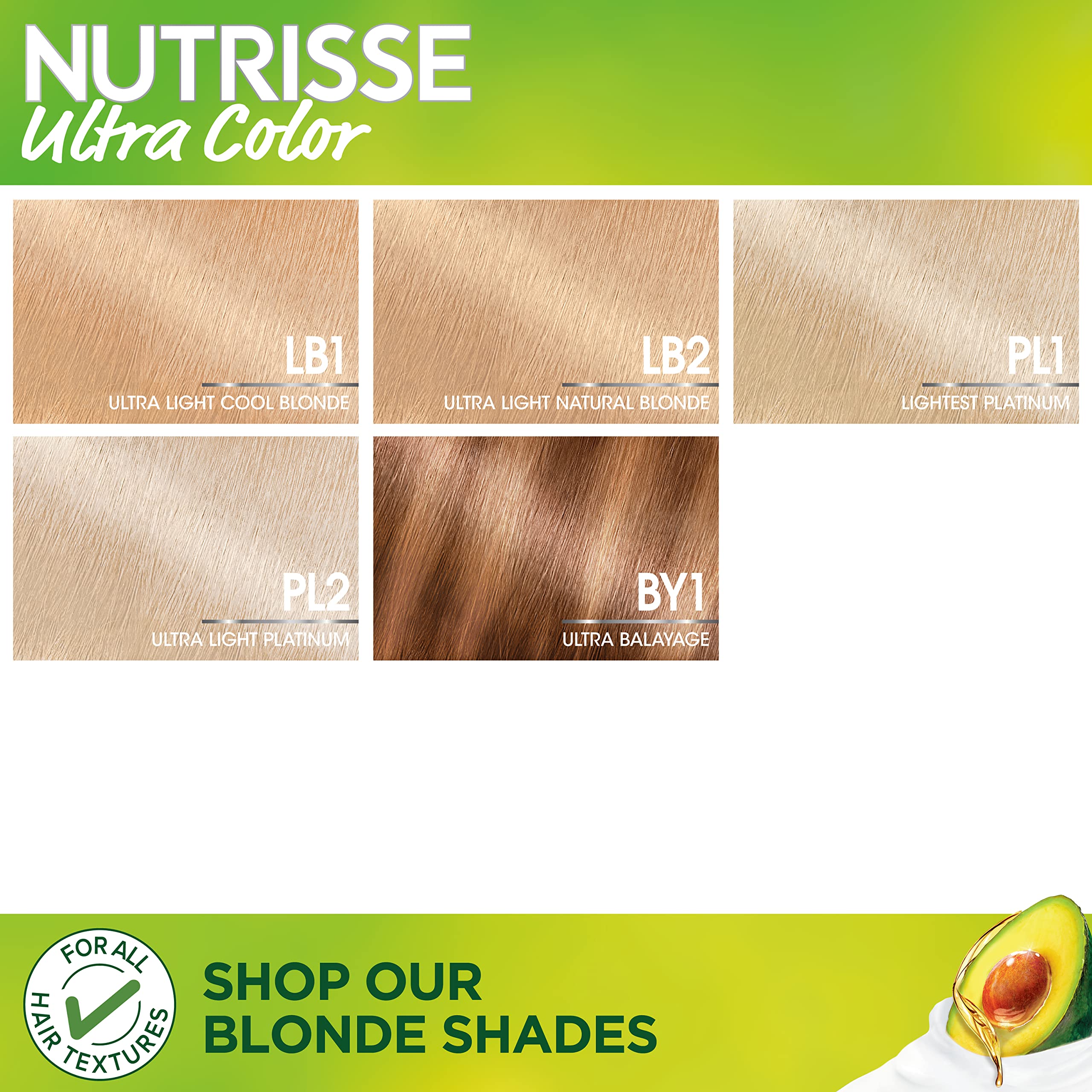 Garnier Hair Color Nutrisse Ultra Color Nourishing Creme, LB2 Ultra Light Natural Blonde (Pina Colada) Permanent Hair Dye, 1 Count (Packaging May Vary)
