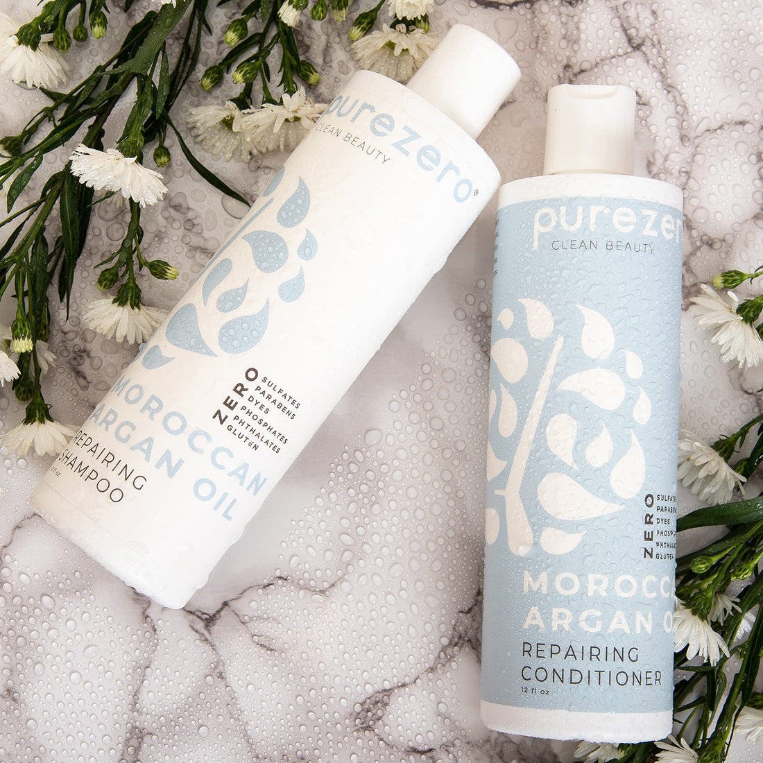 Purezero Moroccan Argan Oil Shampoo - 12 Fl Ounces - Repair Damaged Hair - Restore Strength, Shine & Softness - Zero Sulfates, Parabens, Dyes, Gluten - 100% Vegan & Cruelty Free