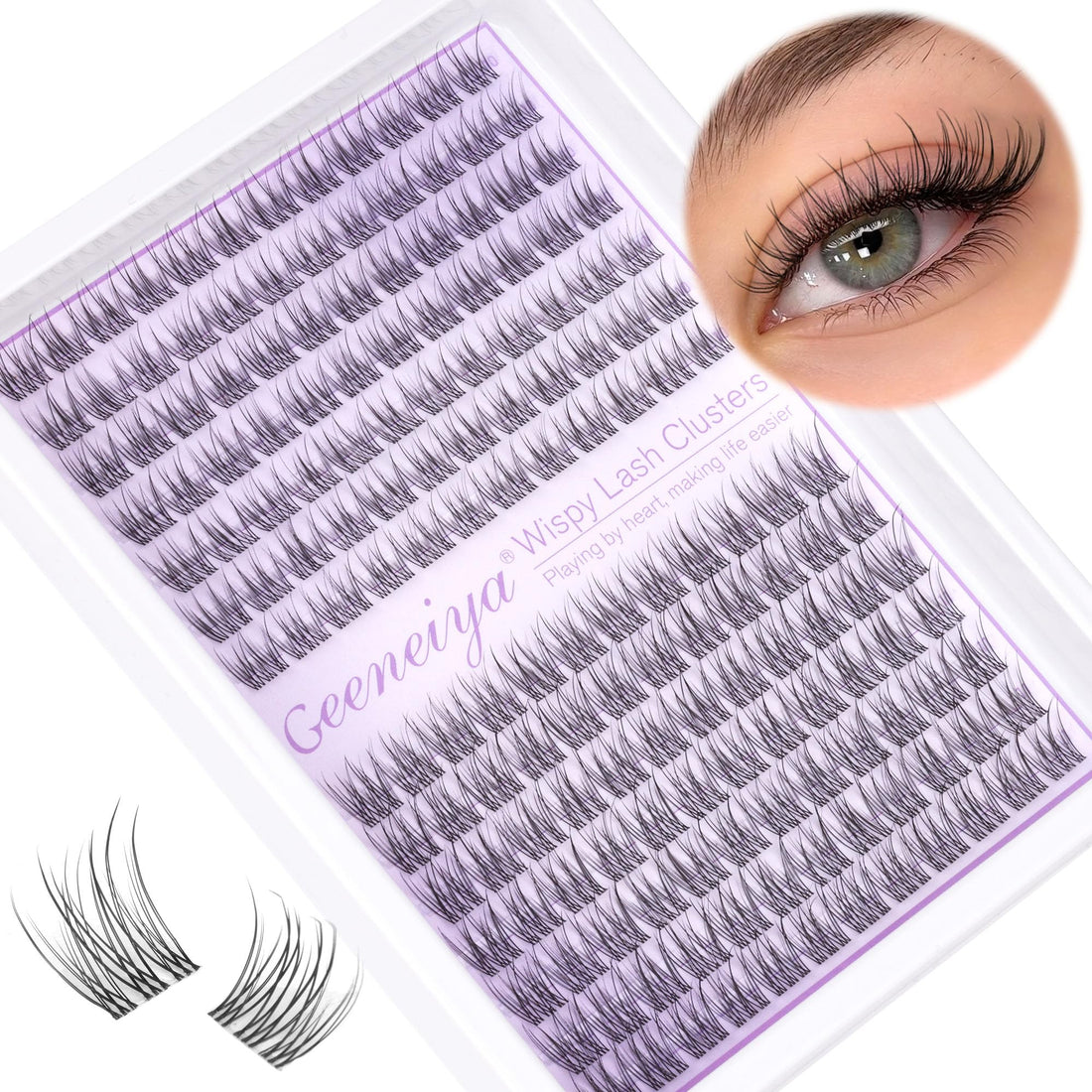Clear Band Lash Clusters Wispy Short C Curl Eyelash Clusters 10-11mm Individual Eyelashes Natural Cluster Eyelash Extensions Natural Looking Cluster Lashes by Geeneiya(Clear Band,10-11MM)
