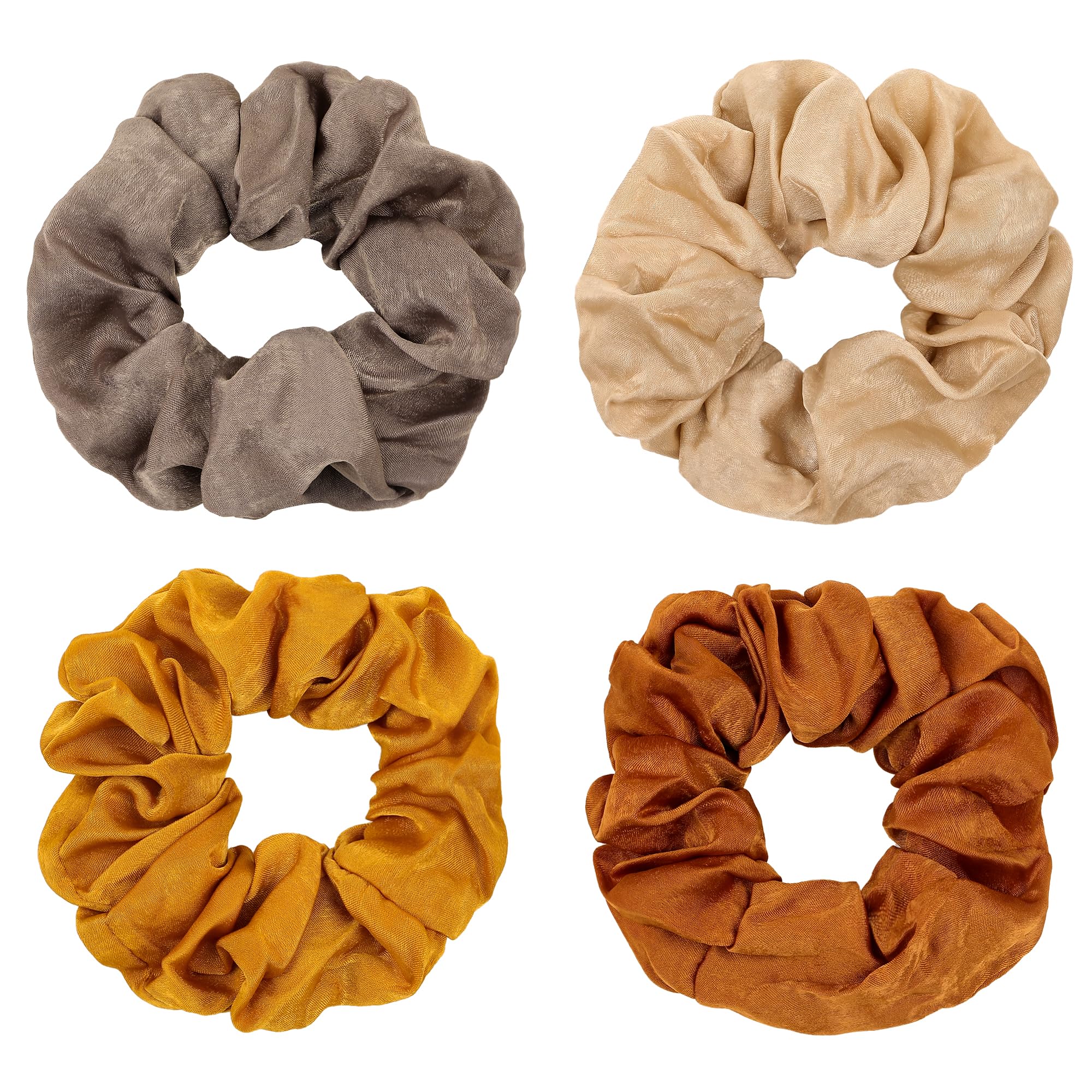 Silk Satin Scrunchies Women Hair Ties - Ivyu Big Scrunchy Ponytail Holder No Crease Hair Bands Soft Elastic No Hurt Your Hair for Vsco Girl Women Beige Gray Dard Yellow Light Yellow