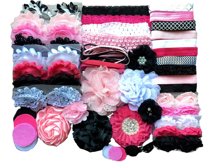 Bowtique Emilee Baby Shower Headband Kit DIY Headband Kit makes over 30 Headbands - Pink and Black