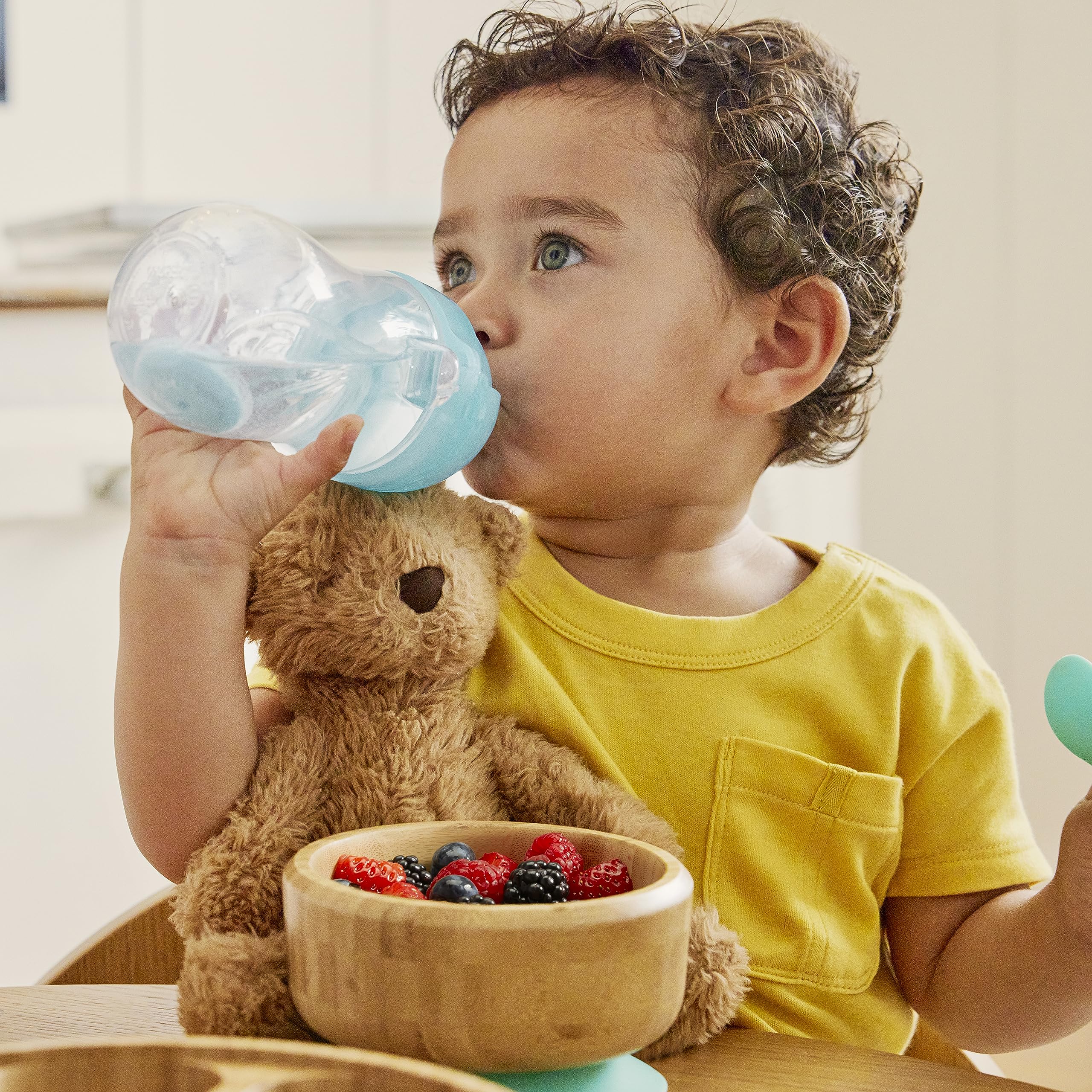 Munchkin Any Angle Weighted Toddler Straw Cups with Click Lock Lid, 10 Ounce, 2 Pack, Blue/Green