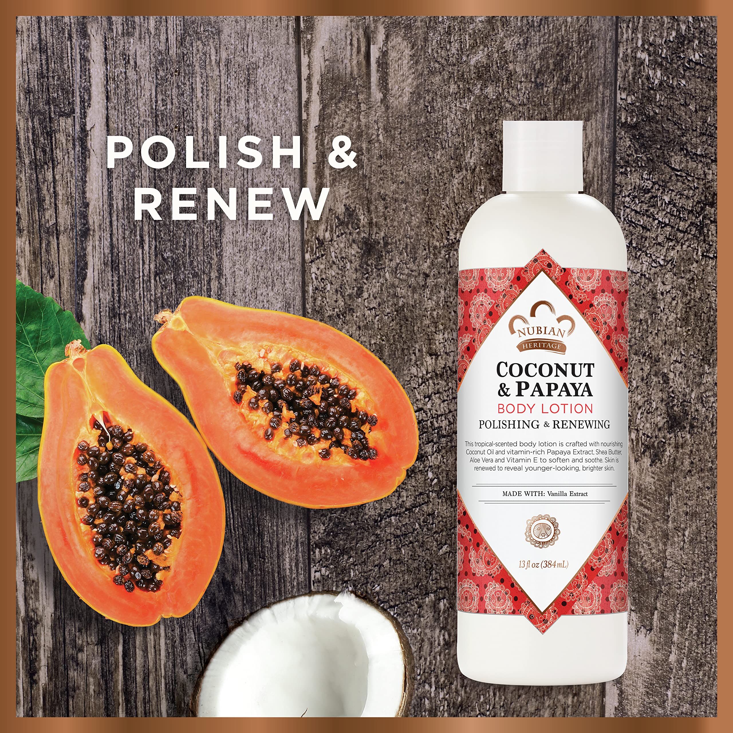 Nubian Heritage Body Lotion Coconut and Papaya For Dry Skin Paraben Free, 13 oz