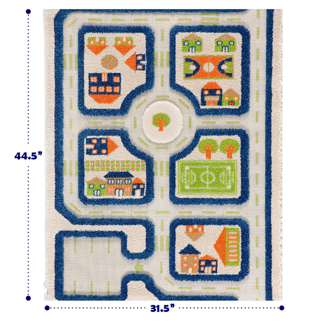 IVI Thick 3D Childrens Play Mat & Rug in A Colorful Town Design for Kids with Soccer Field, Car Park & Roads, Blue, 32 x 45 inches