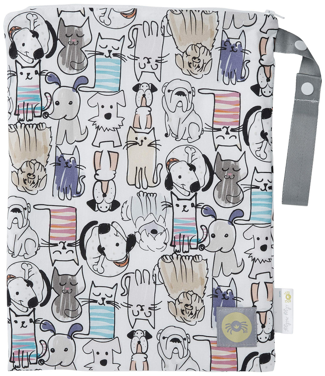 Itzy Ritzy Sealed Wet Bag with Handle – Wet Bag for Travel, Swimsuits, Cloth Diapers, Gym Clothes & Toiletries - Washable & Reusable with Water Resistant Lining - Measures 11” x 14” (Cats & Dogs)