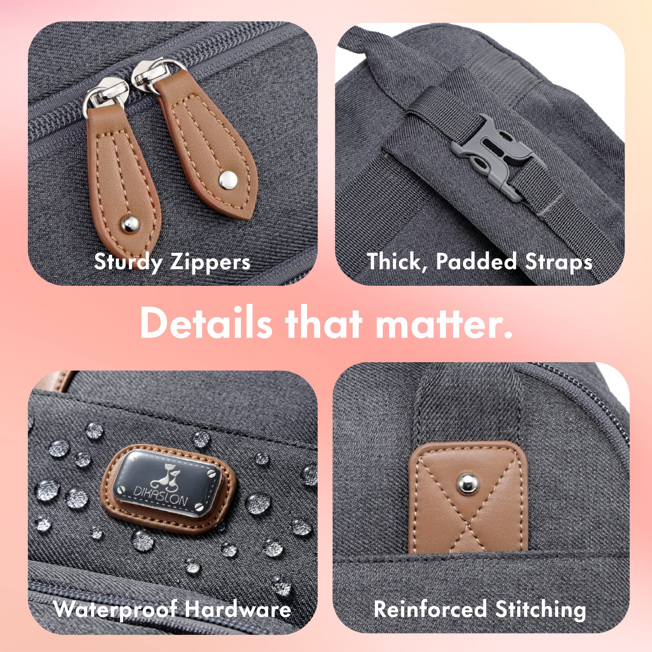 Dikaslon Diaper Bag Backpack with Portable Changing Pad, Pacifier Case and Stroller Straps, Large Unisex Baby Bags for Boys Girls, Multipurpose Travel Back Pack for Moms Dads, Dark Gray