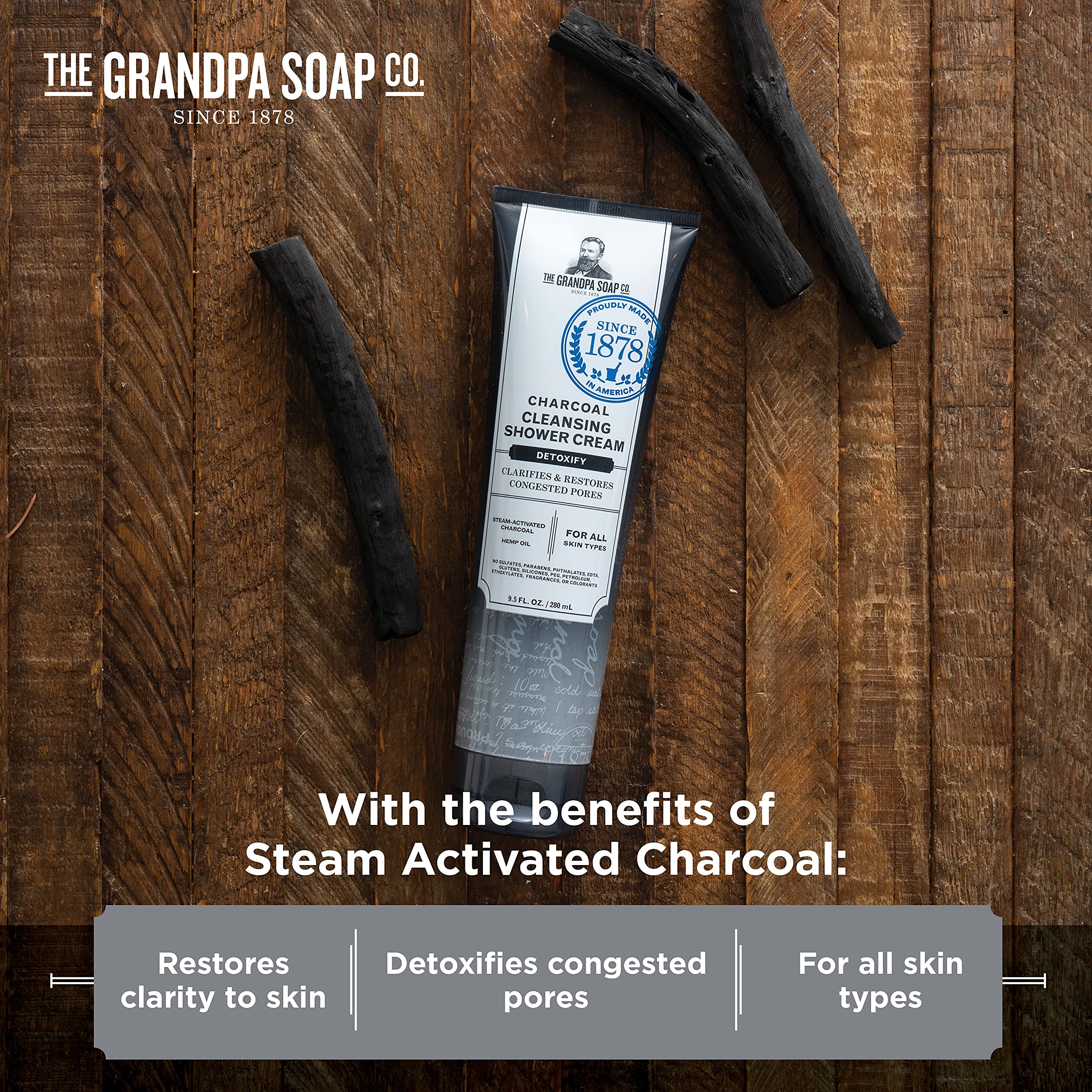 Grandpa's Brands Company Charcoal Cleansing Shower Cream, 9.5 Oz