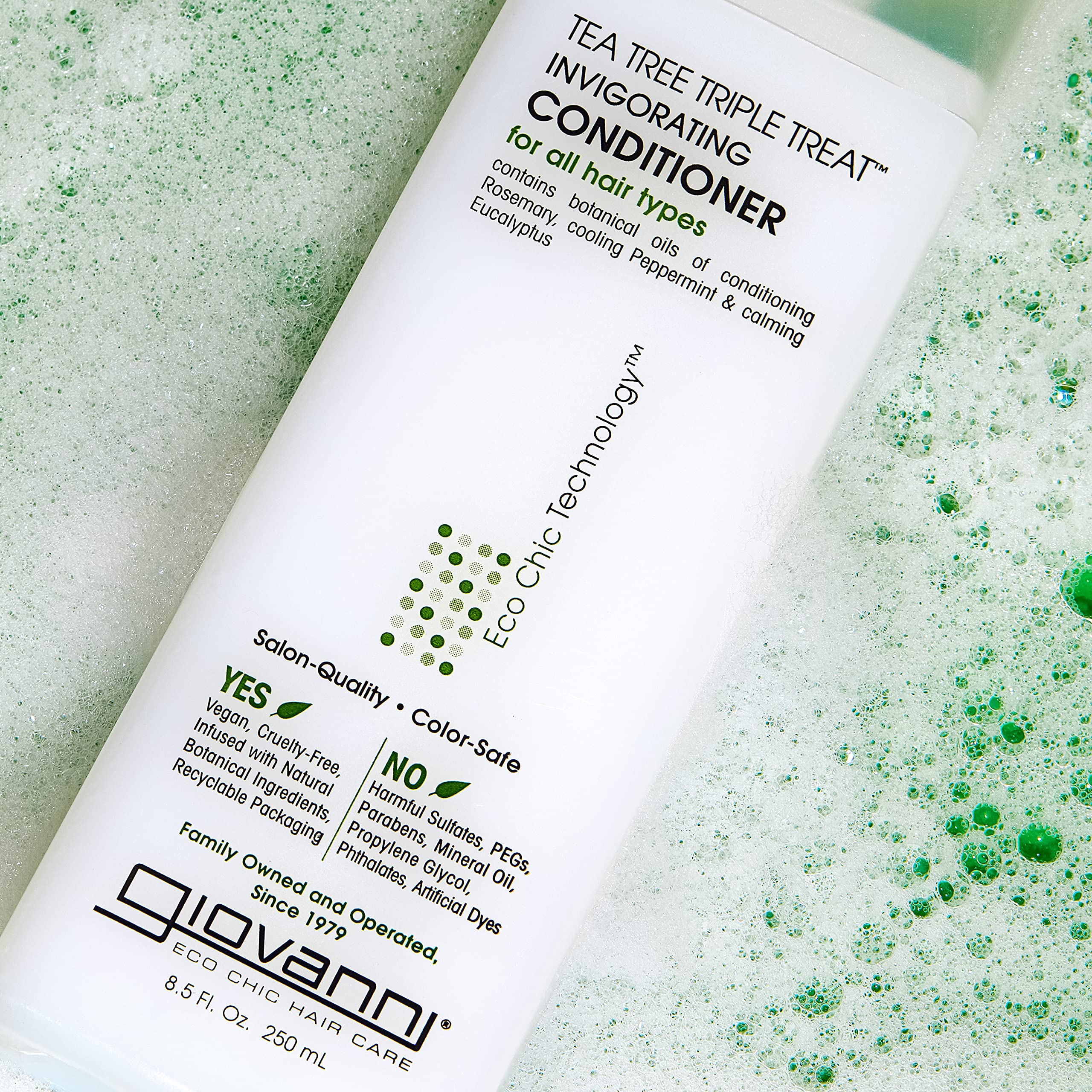 GIOVANNI Tea Tree Triple Treat Invigorating Conditioner, 24 oz. Cooling Peppermint, Calming Eucalyptus, Conditioning Rosemary, Helps Dry Flaking Scalp, No Paraben, Color Safe, Sulfate Free (Pack of 1