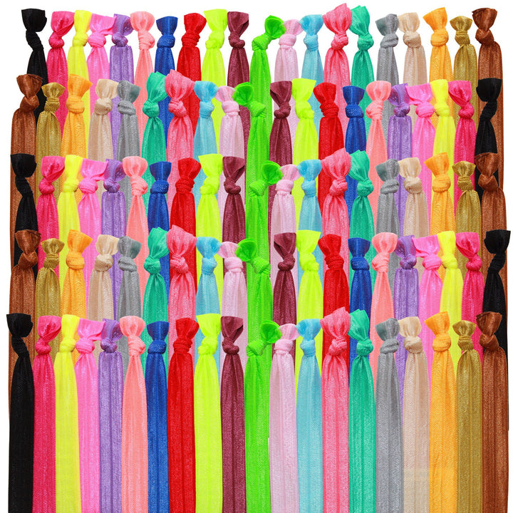 Syleia 100 Hair Ties - Bright and Pastel Colors - Elastic Ponytail Holders No Crease Hand Knotted Fold Over Assorted 100 Pack