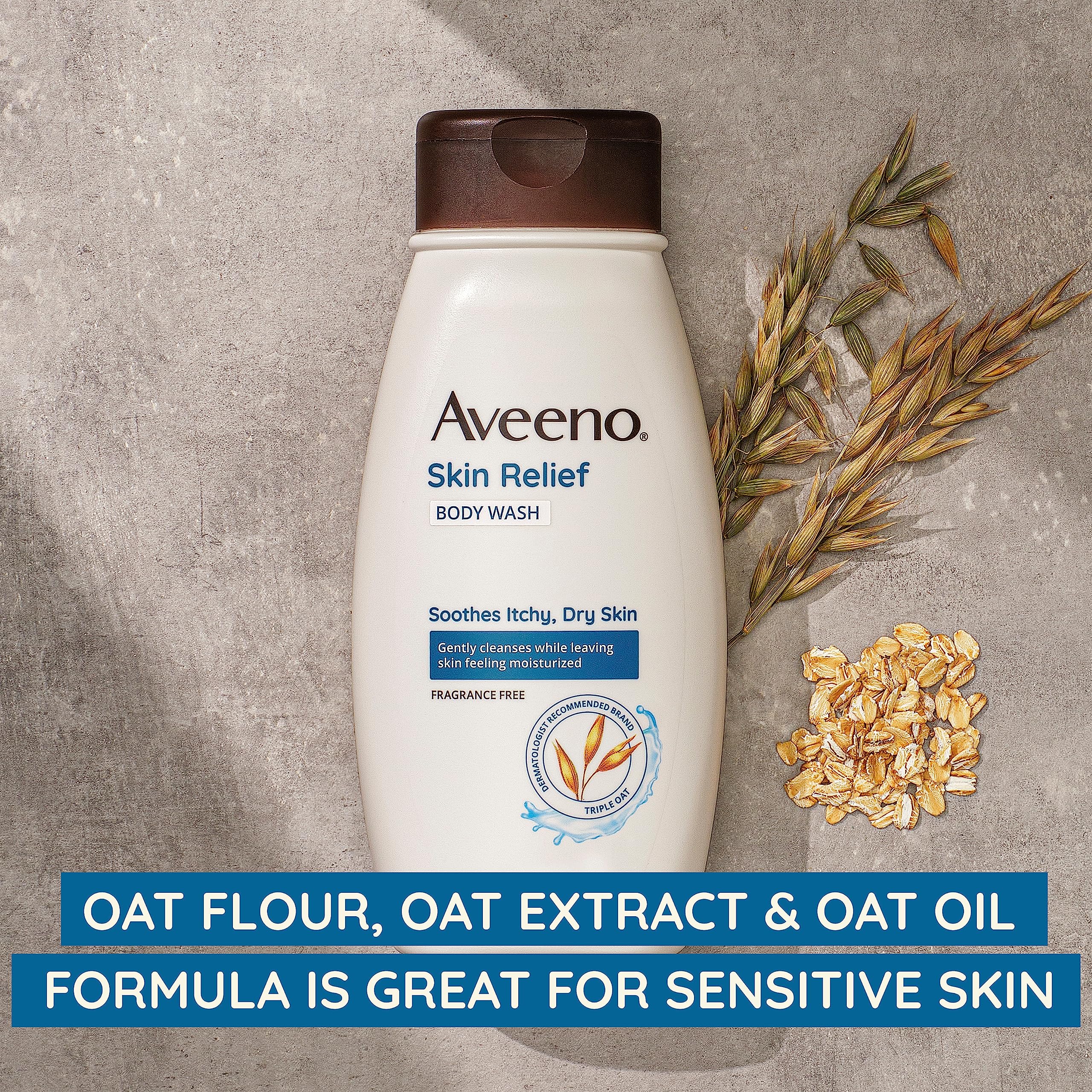 Aveeno Skin Relief Fragrance-Free Body Wash With Oat To Soothe Dry Itchy Skin, Gentle, Soap-Free & Dye-Free For Sensitive Skin, 975ml