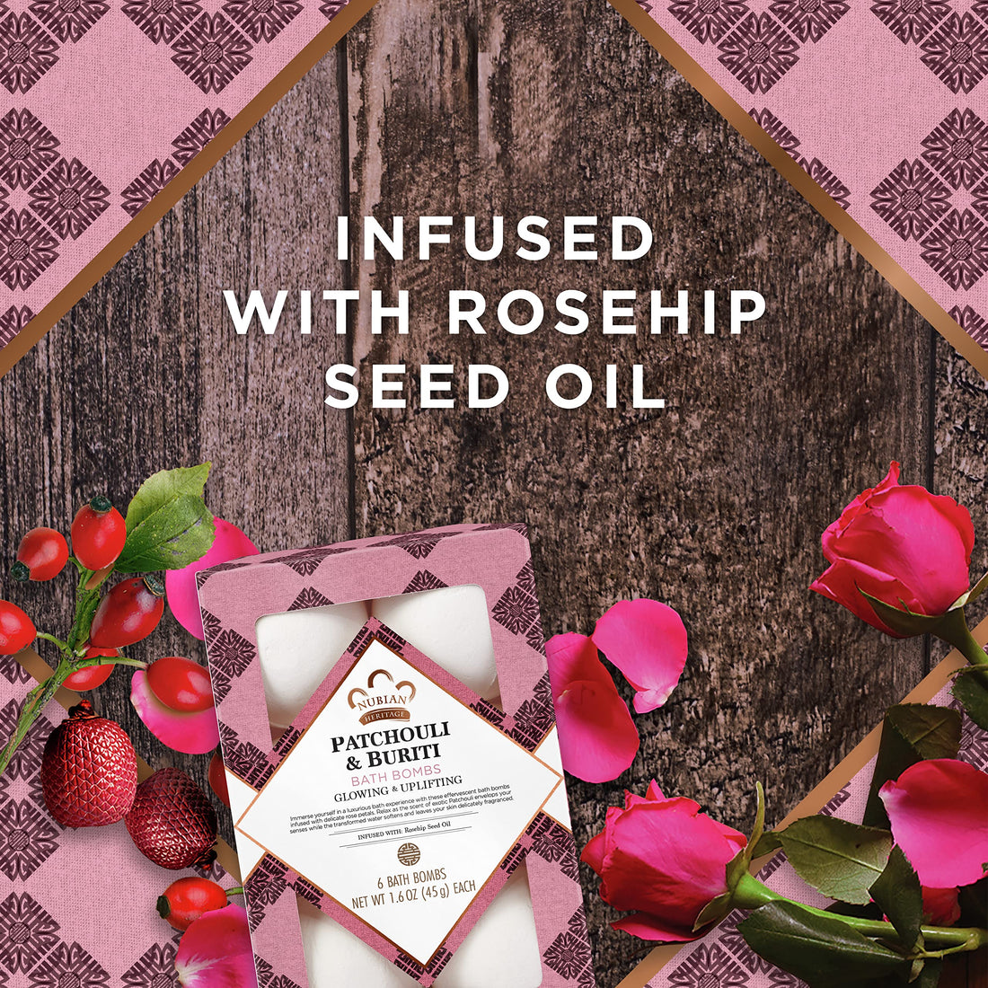 Nubian Heritage - Bath Bombs Patchouli & Buriti With Rose Hips 6 Count 179580