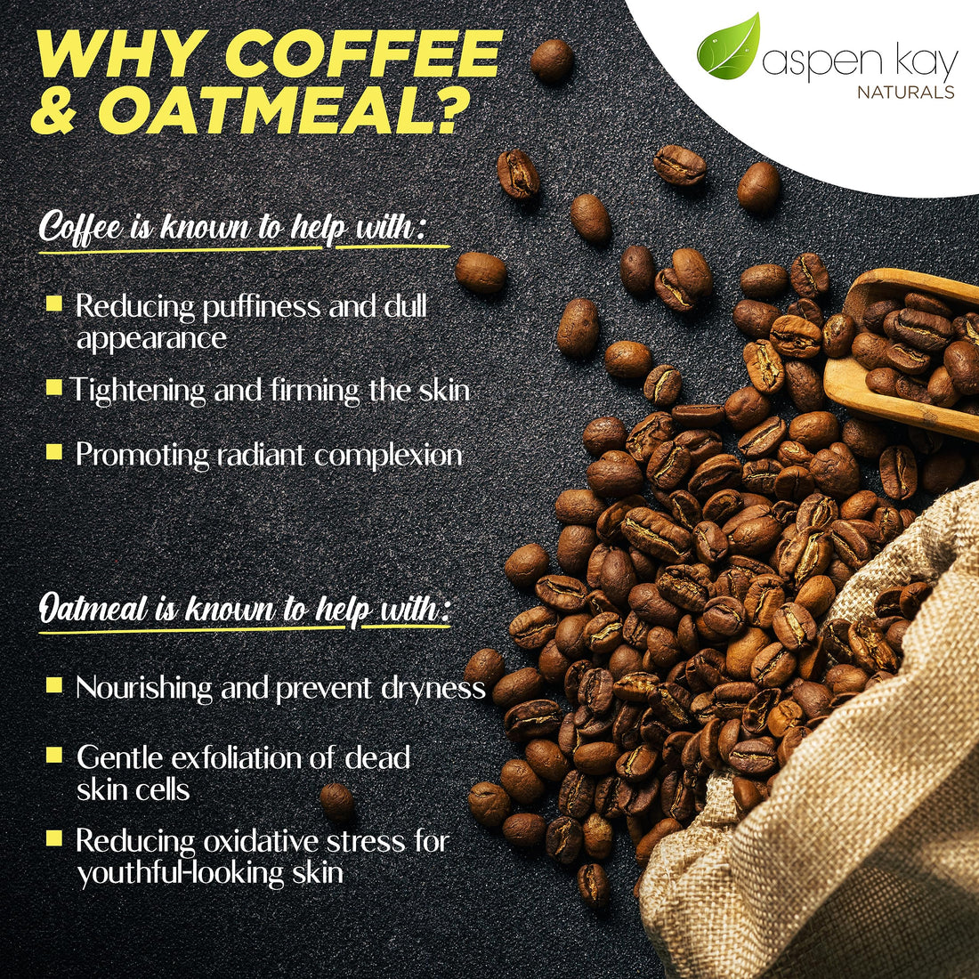 Aspen Kay Naturals Coffee & Oatmeal Exfoliating Soap, Natural and Organic Ingredients. A Wonderful Exfoliating Body Soap, For Men & Women. GMO Free. 4.5 oz Bar (1 Pack)