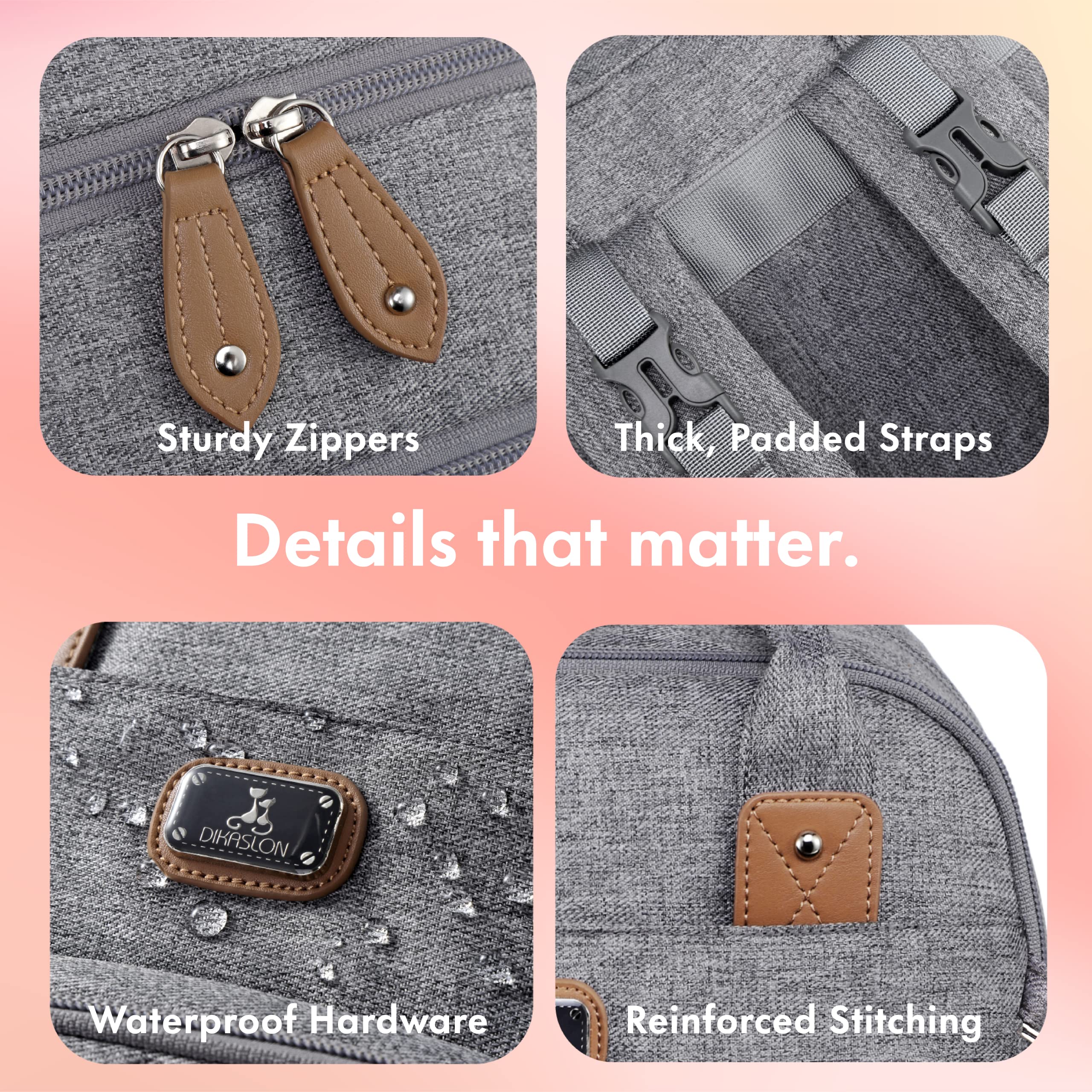 Dikaslon Diaper Bag Backpack with Portable Changing Pad, Pacifier Case and Stroller Straps, Large Unisex Baby Bags for Boys Girls, Multipurpose Travel Back Pack Moms Dads, Gray