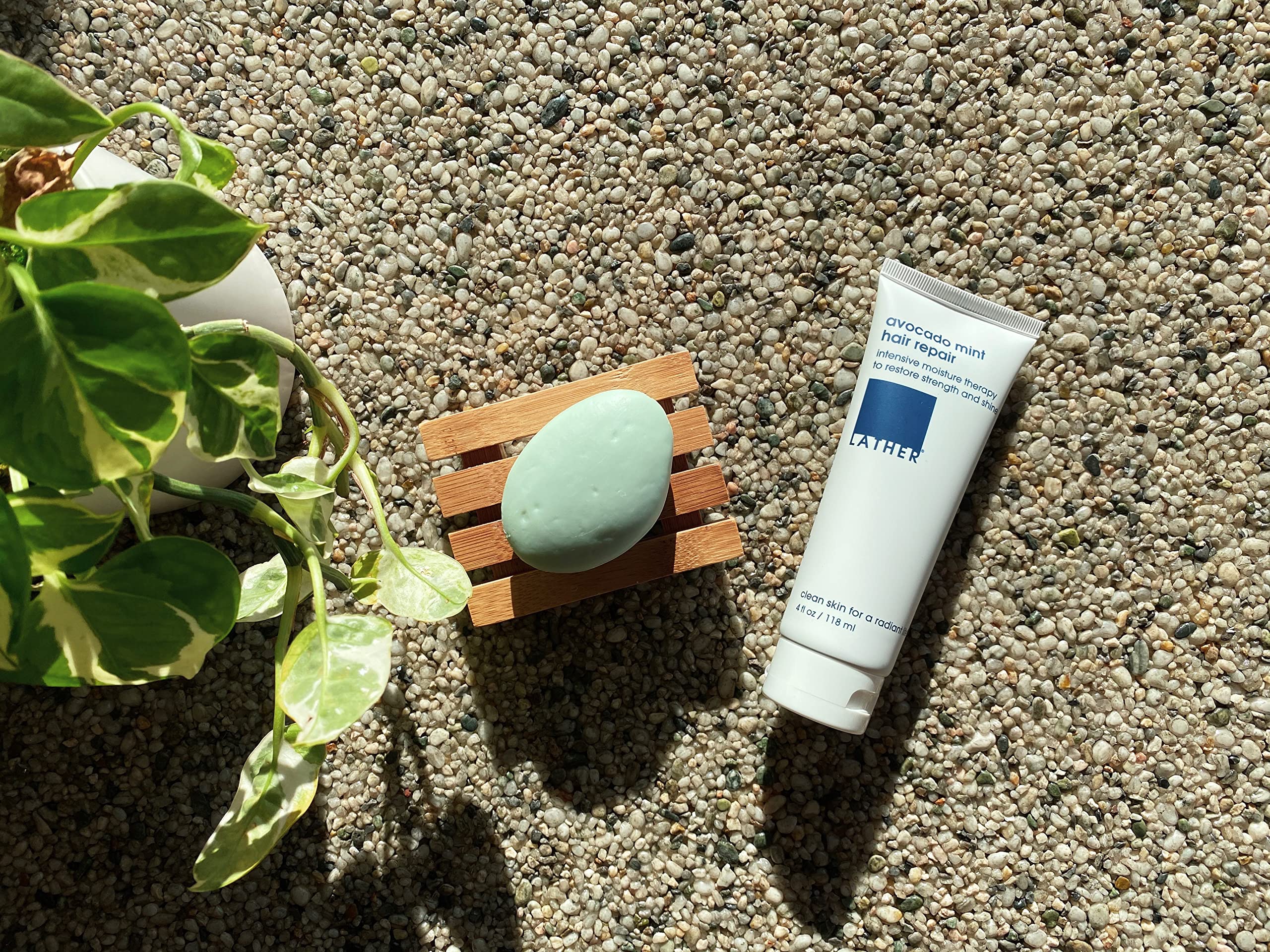 LATHER Avocado Mint Hair Mask Repair Treatment - Deep Conditioning Hair Mask to Smooth, Restore Strength & Shine on Dry or Damaged Hair - Leave In Conditioning Mask - Sulfate Free - 4 Fl Oz Tube