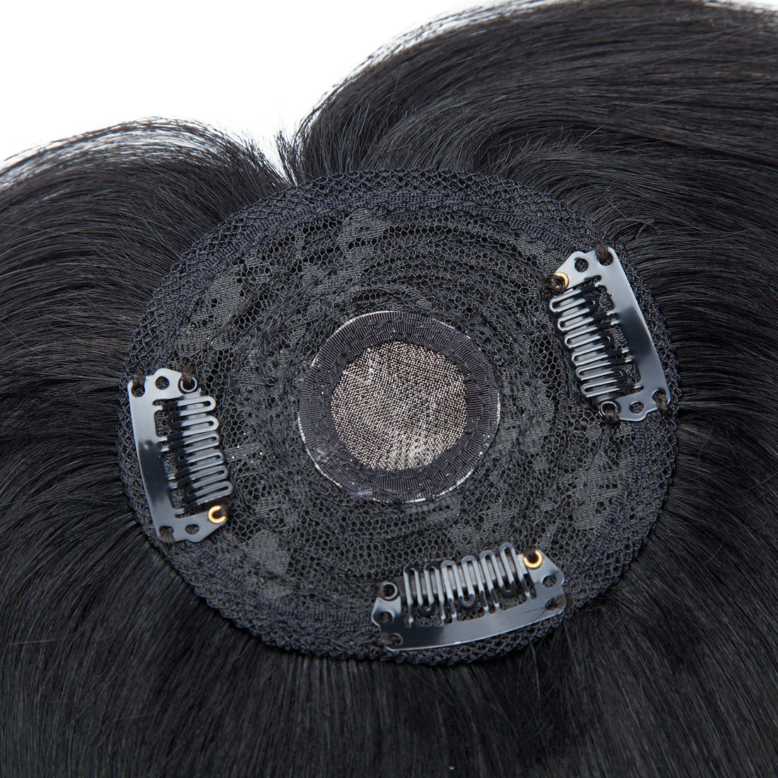 S-noilite Clip In Mono Topper with Bangs 100% Real Human Hair Crown Toppers with Wispy Bangs 12 Inch 35g Jet Black Top Hairpiece For Women with Thinning Hair/Gray Hair/Short Hair/Hair Loss #1