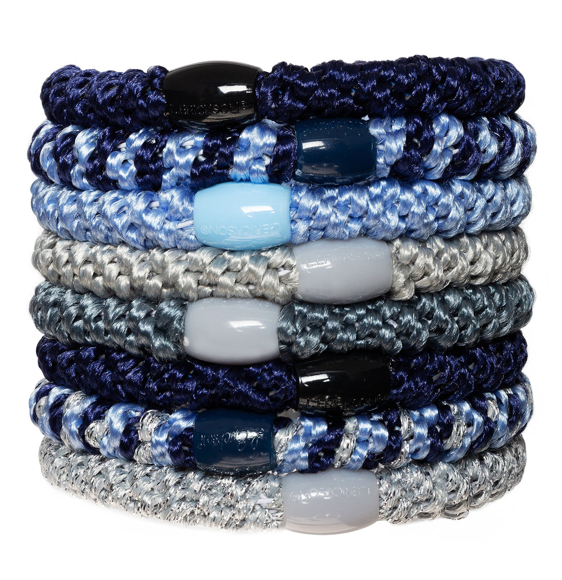L. Erickson Grab & Go Ponytail Holders, Denim, Set of Eight - Exceptionally Secure with Gentle Hold