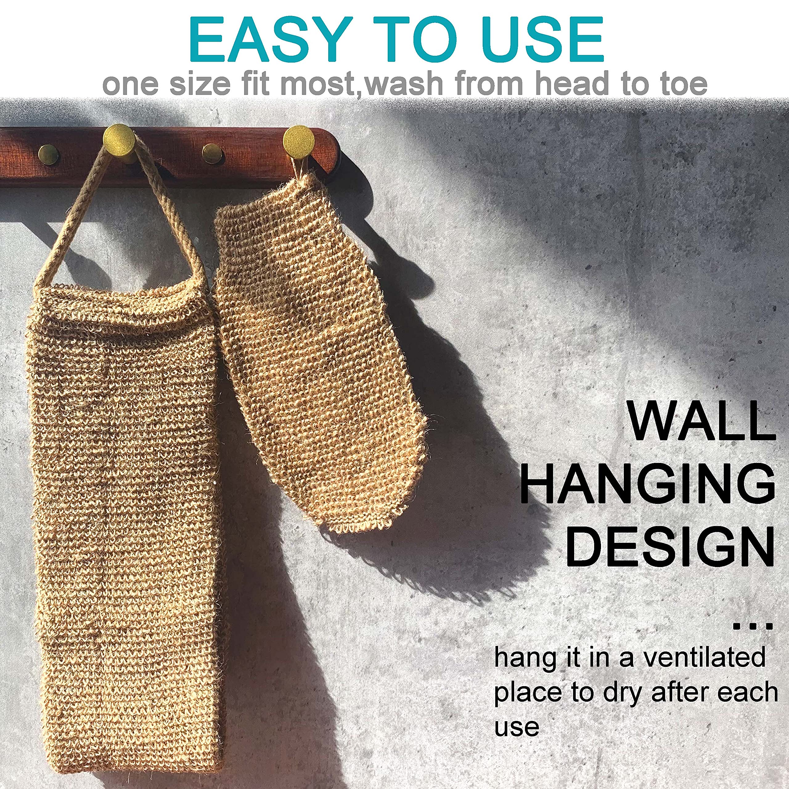 4 Pack 100% Natural Exfoliating Hemp Glove Mitt Mitten - Bath Sponge Scrubber Remove Dead Skin - Deep Clean & Invigorate Your Skin - Machine Wash and Dry - Double Sided Available