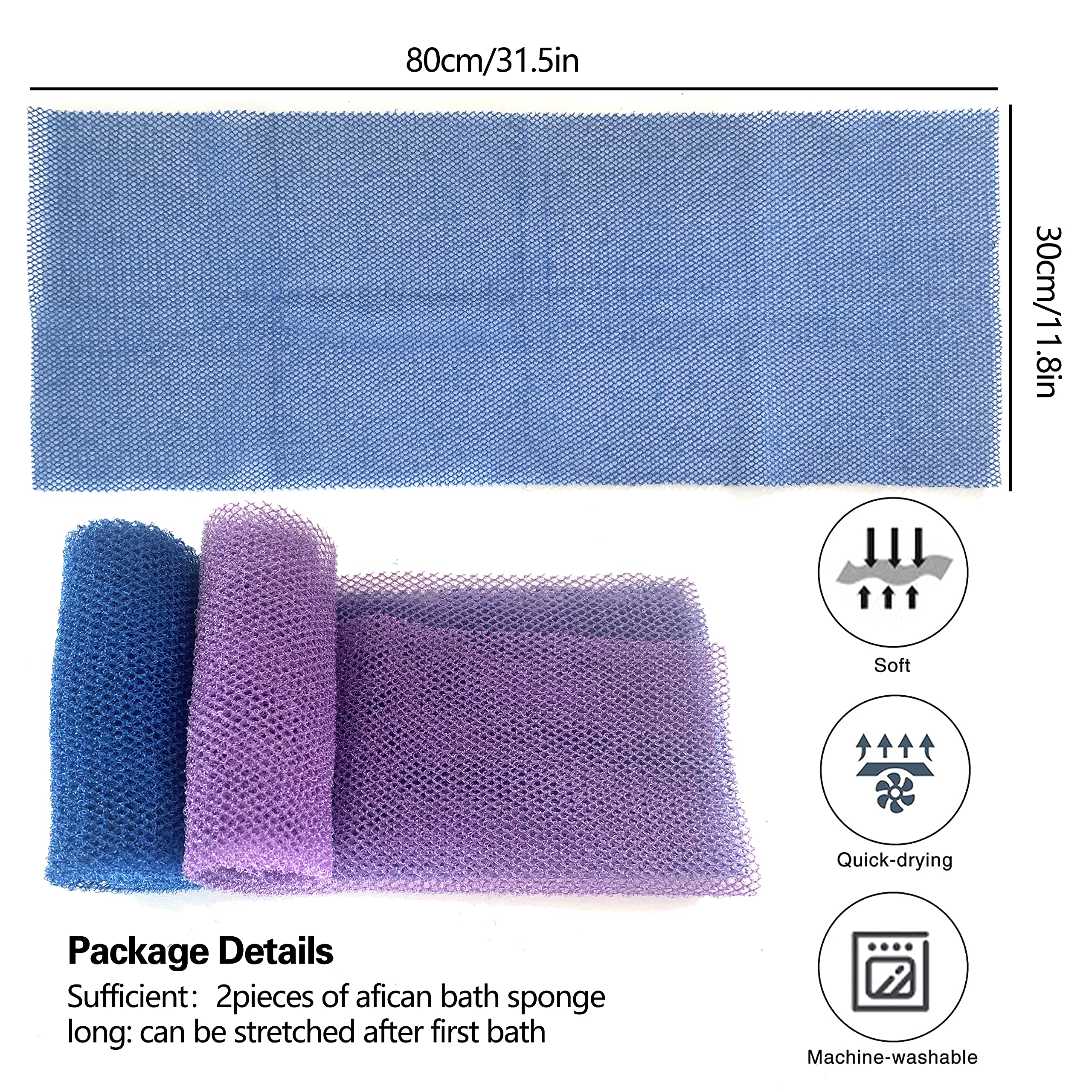 Exfoliating Washcloth Towel Body Scrubber Loofah African Net Bathing Sponge Back Scrubber for Shower Mesh Pouf Sponge Skin Smoother for Daily Use or Stocking Stuffer Bathroom Accessories 2pcs