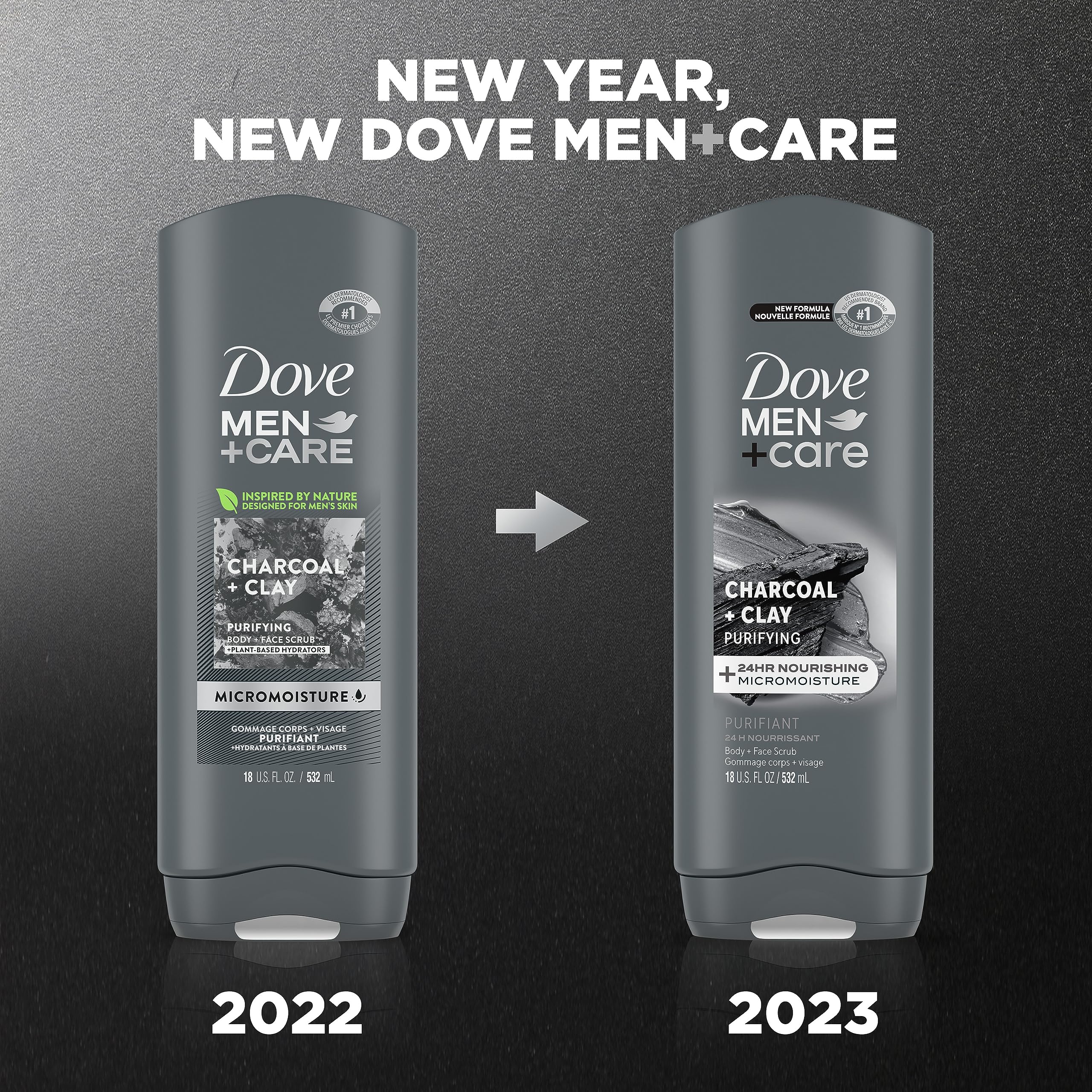 DOVE MEN + CARE Elements Body Wash Charcoal + Clay 4 Count For Men's Skin Care Effectively Washes Away Bacteria While Nourishing Your Skin, 18 oz