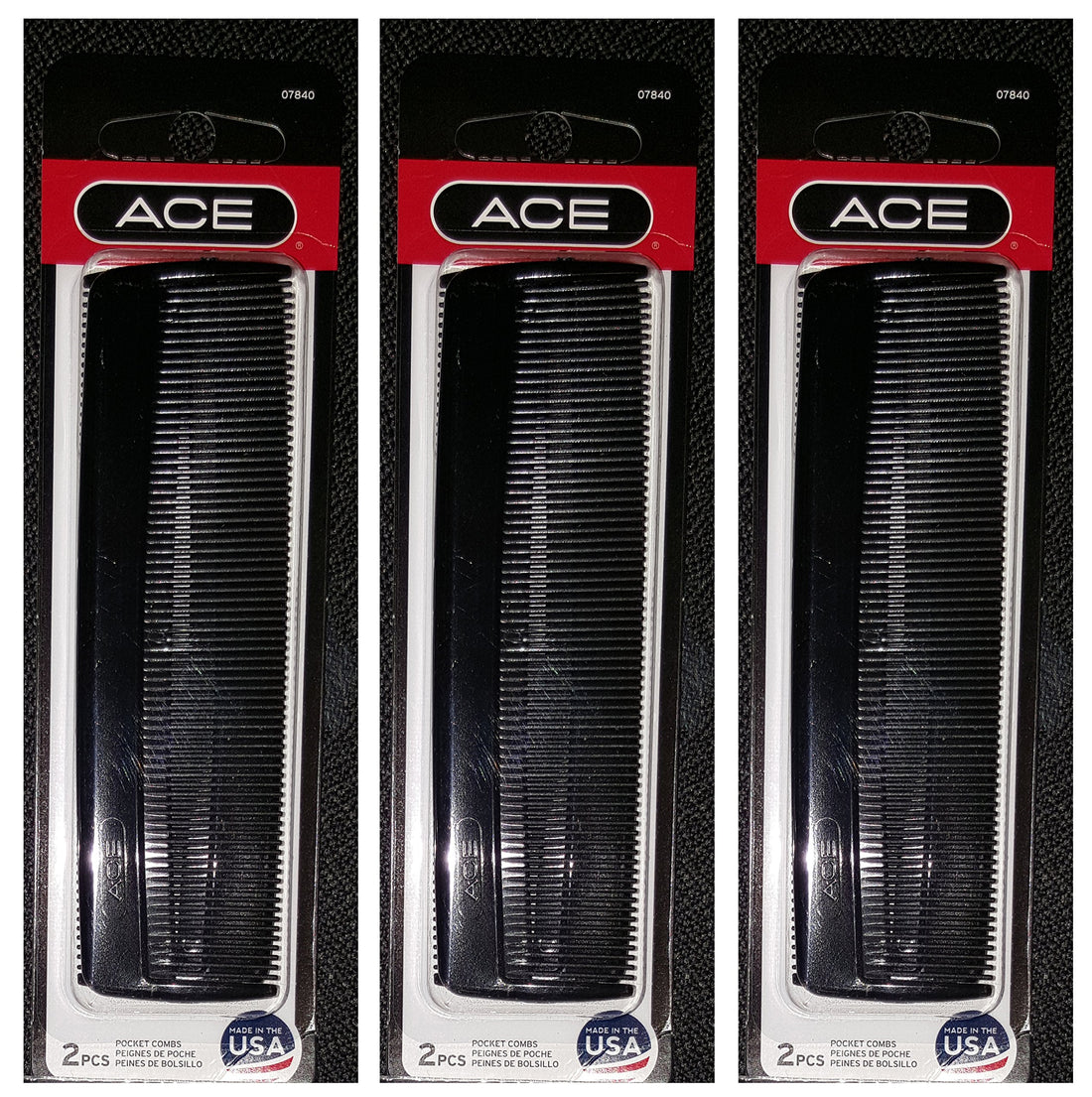 Ace 5 Inch Pocket Comb Black 2 Count (Pack of 3) = 6 Combs Per Order