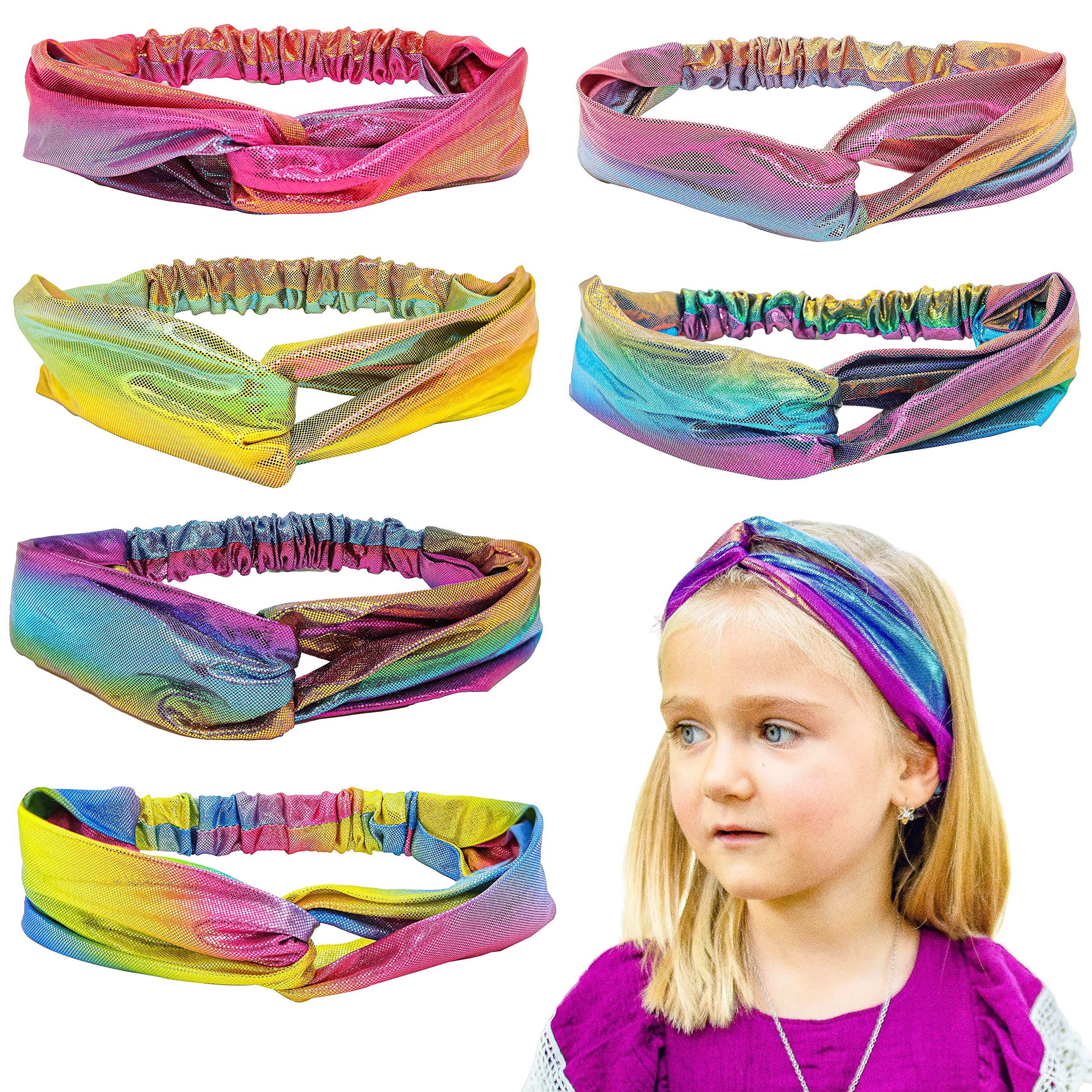 FROG SAC 6 PCS Mermaid Knotted Headbands For Girls, Little Girl Hair Accessories, Kids Knot Headwraps, Criss Cross Turban Head Wraps, Mermaid Headband Party Favors, Hairbands Metallic Hair Bands