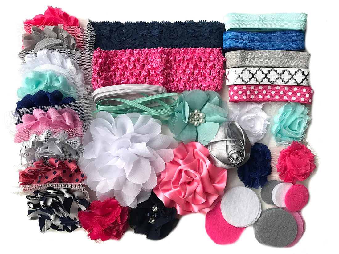 Bowtique Emilee Headband Kit DIY Headband Kit makes over 15 Headbands - Blue and Pink Mini