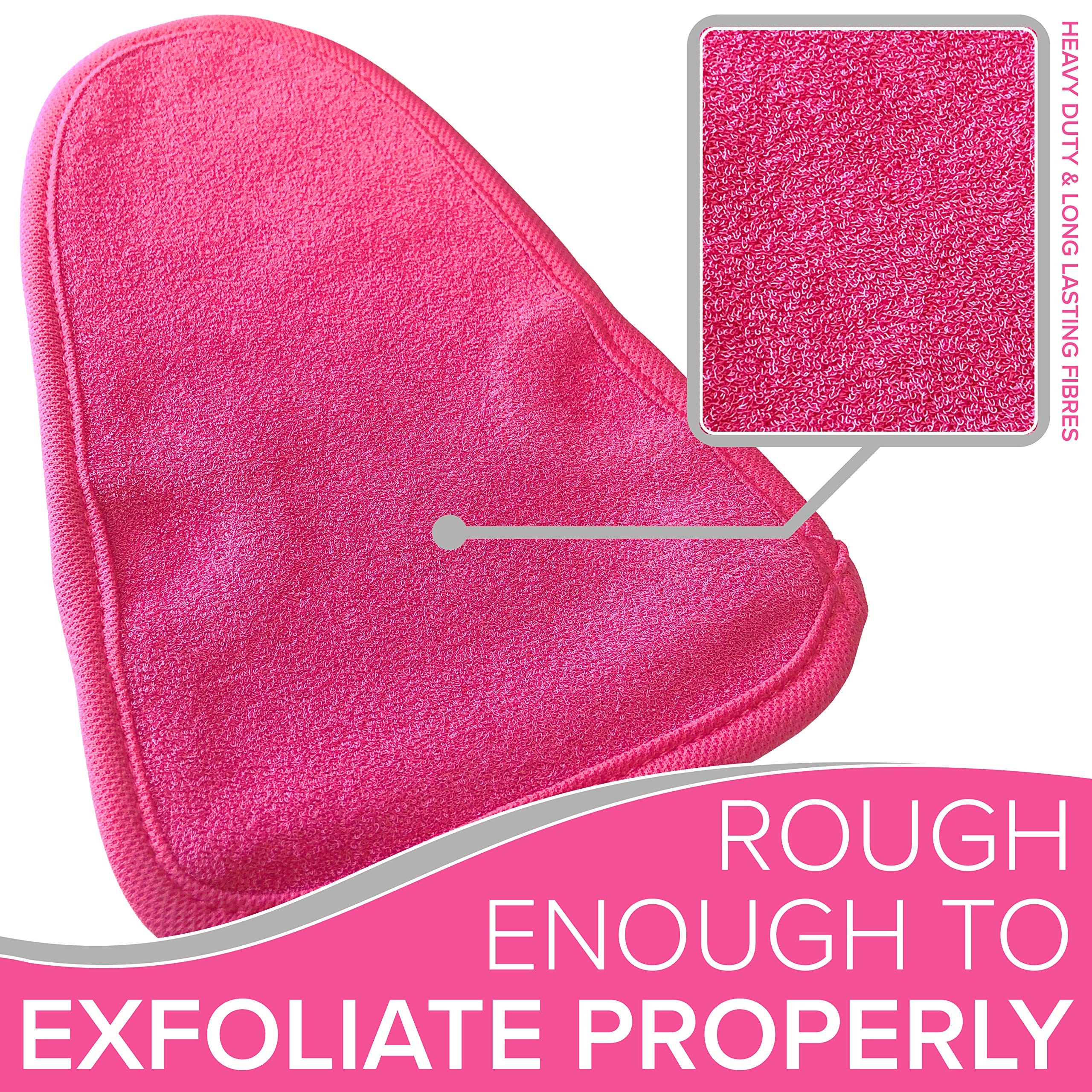 Exfoliating Body Scrub Exfoliator Glove - Eraser Mitt Loofah, Dry Dead Flakey Skin Tan Scrubbing Remover Cleansing Gloves for Bath, Shower, Spa Brush Soap Wash Exfoliate Arms Legs Face Cloth (Pink)