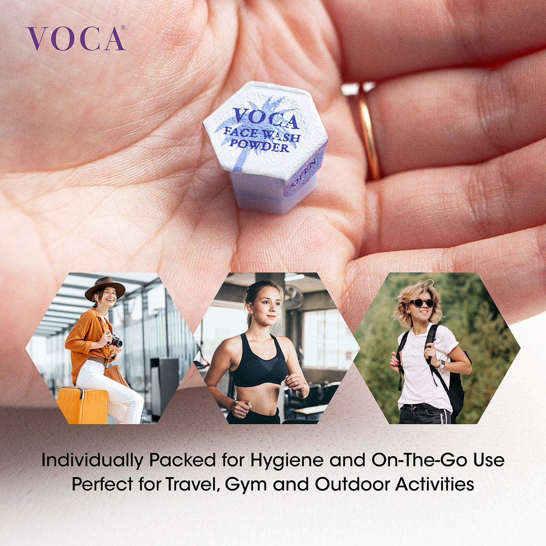 VOCA Face Wash Powder - Enzyme Powder Cleanser for Removing Makeup, Sunscreen, Oil - Gentle Exfoliating Scrub for Brightening Skin, Acne & Blemish Control - Travel Size Facial Exfoliant - 32 Capsules
