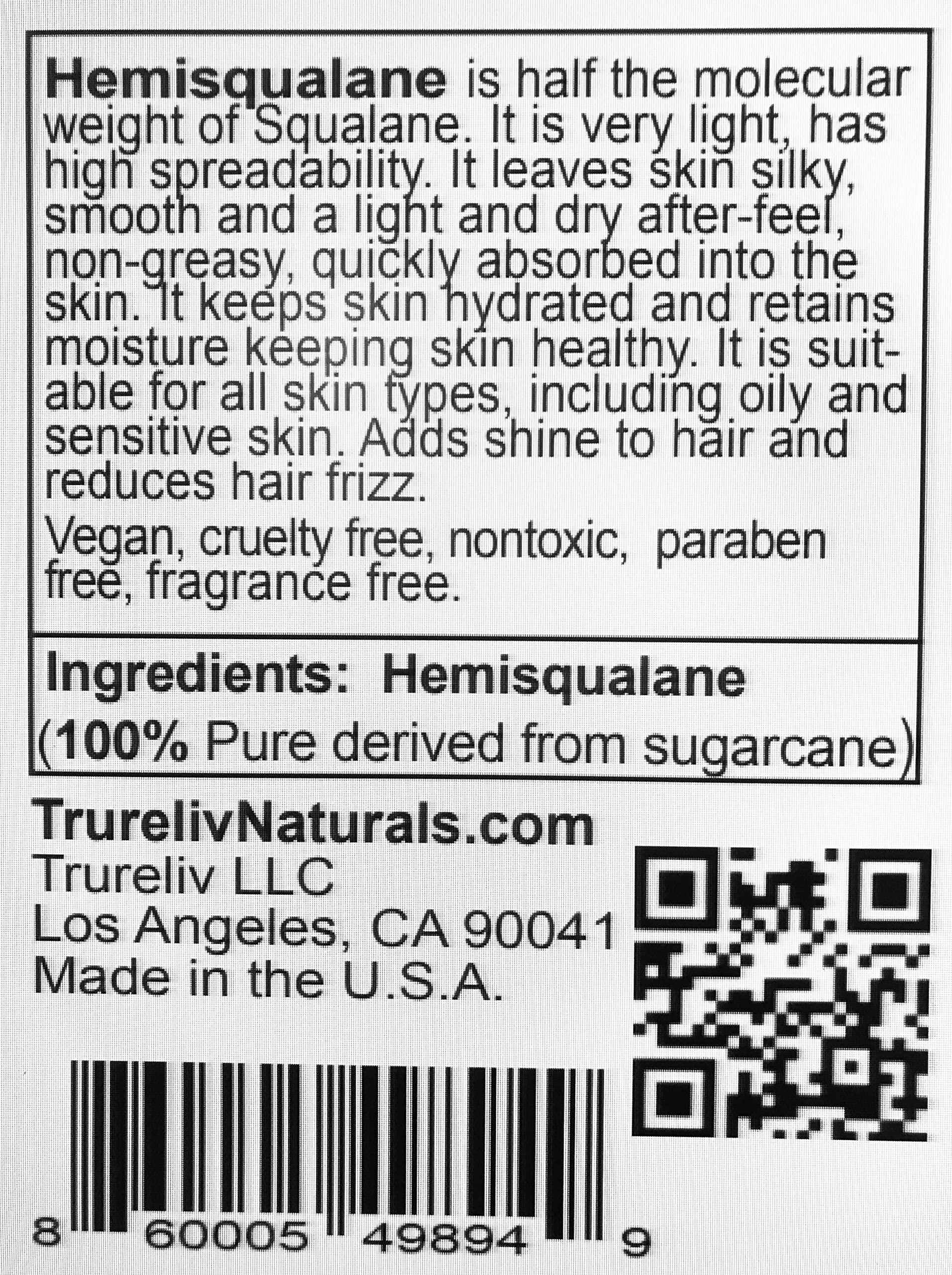 HemiSqualane 100% Pure Plant Derived, Very Light Dry Oil 2 Fl Oz, All Natural Moisturizes Hydrates Face Skin Body Hair for All Skin Types