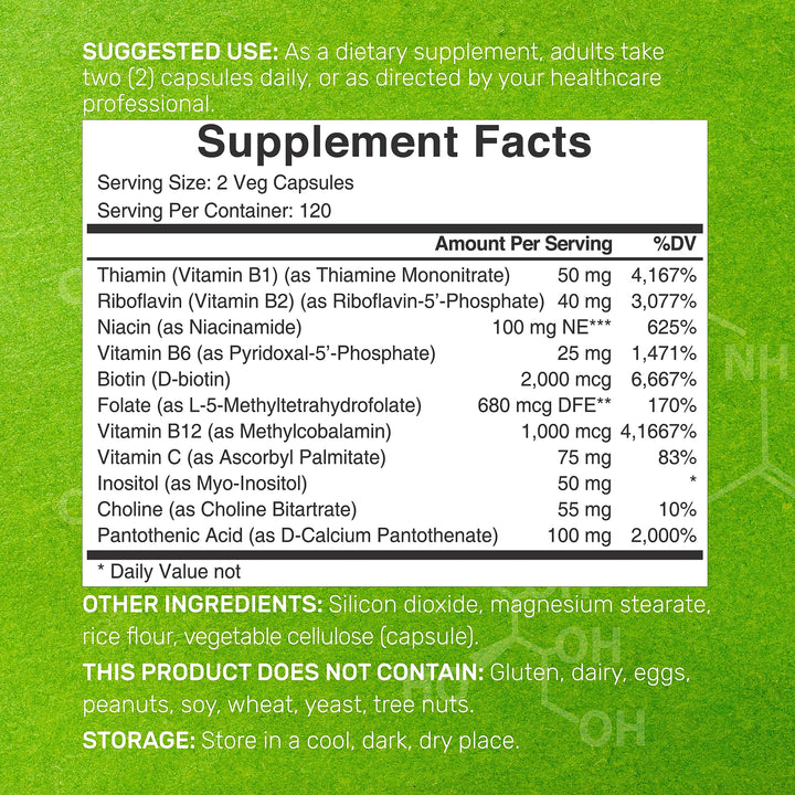 Bioactive Vitamin B Complex, 240 Veggie Capsules - Methylated Multivitamin B Complex & Esterified Vitamin C – High Potency & Easy Absorption – Immune, Energy, & Metabolism Supplement – Non-GMO