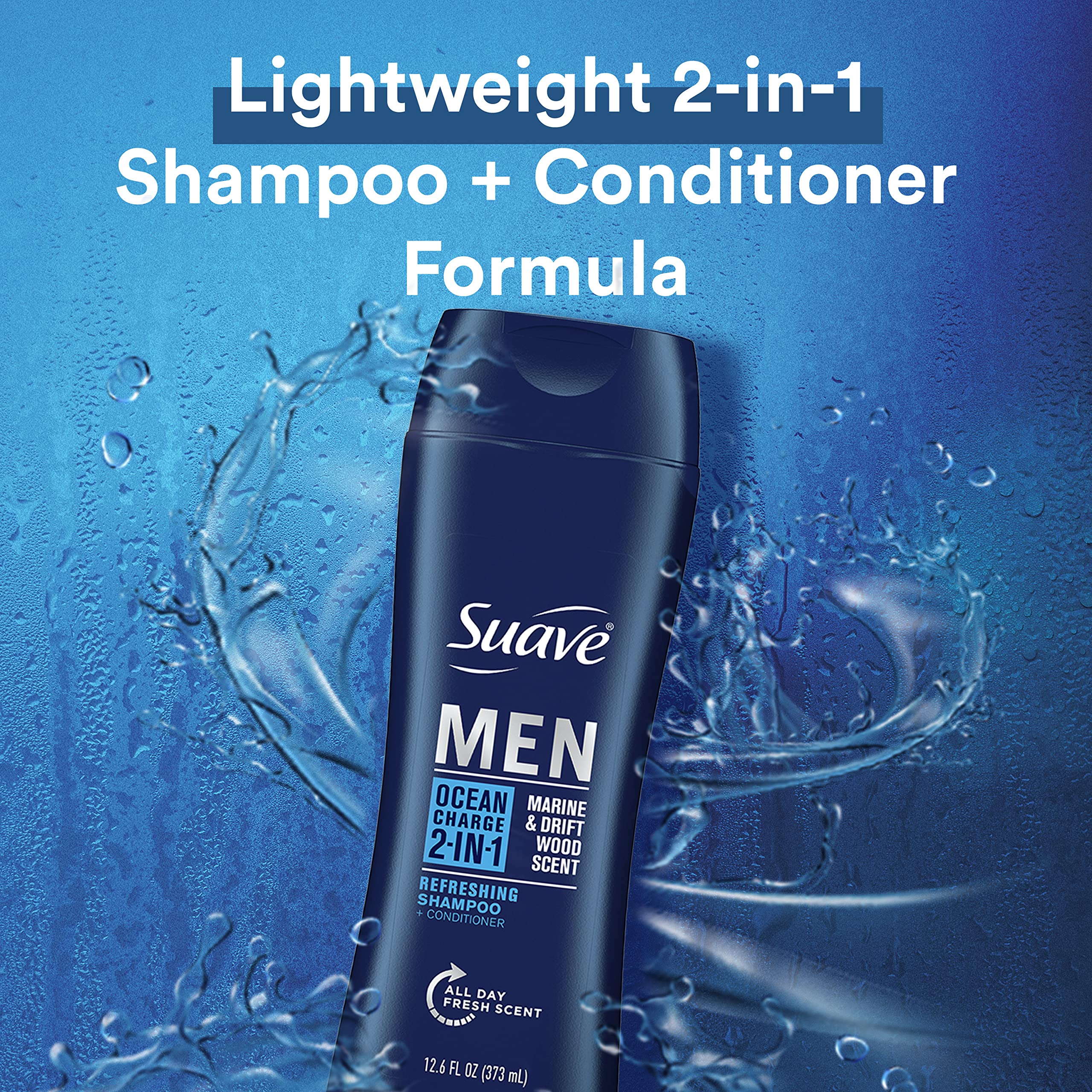 Suave Men 2 in 1 Shampoo and Conditioner Ocean Charge 12.6 Fl Oz (Pack of 6)