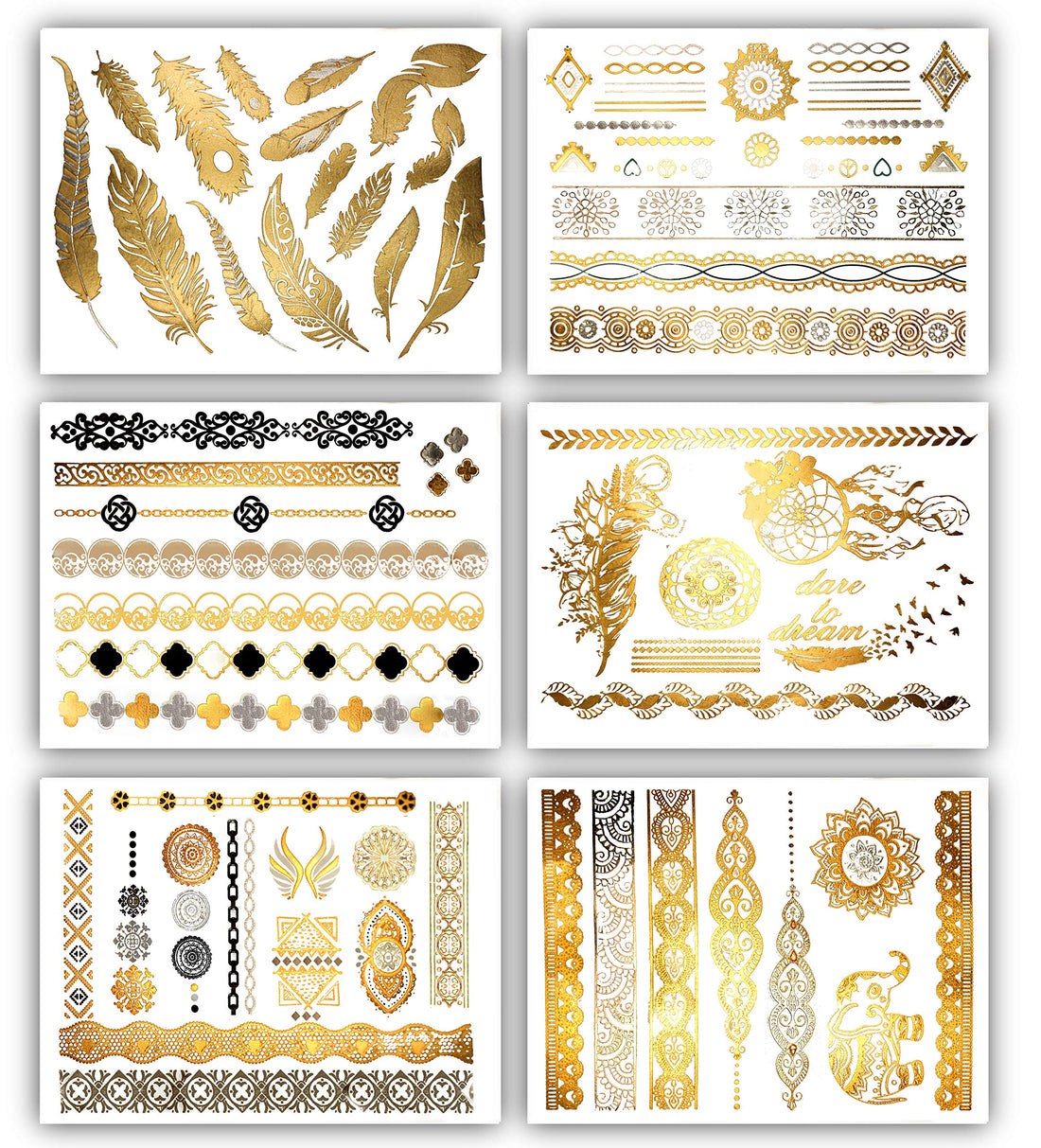 Premium Metallic Tattoos - 75+ Gold, Silver, Black Shimmer Designs. Temporary Fake Jewelry Tattoos By Terra Tattoos™ (Harmony Collection)