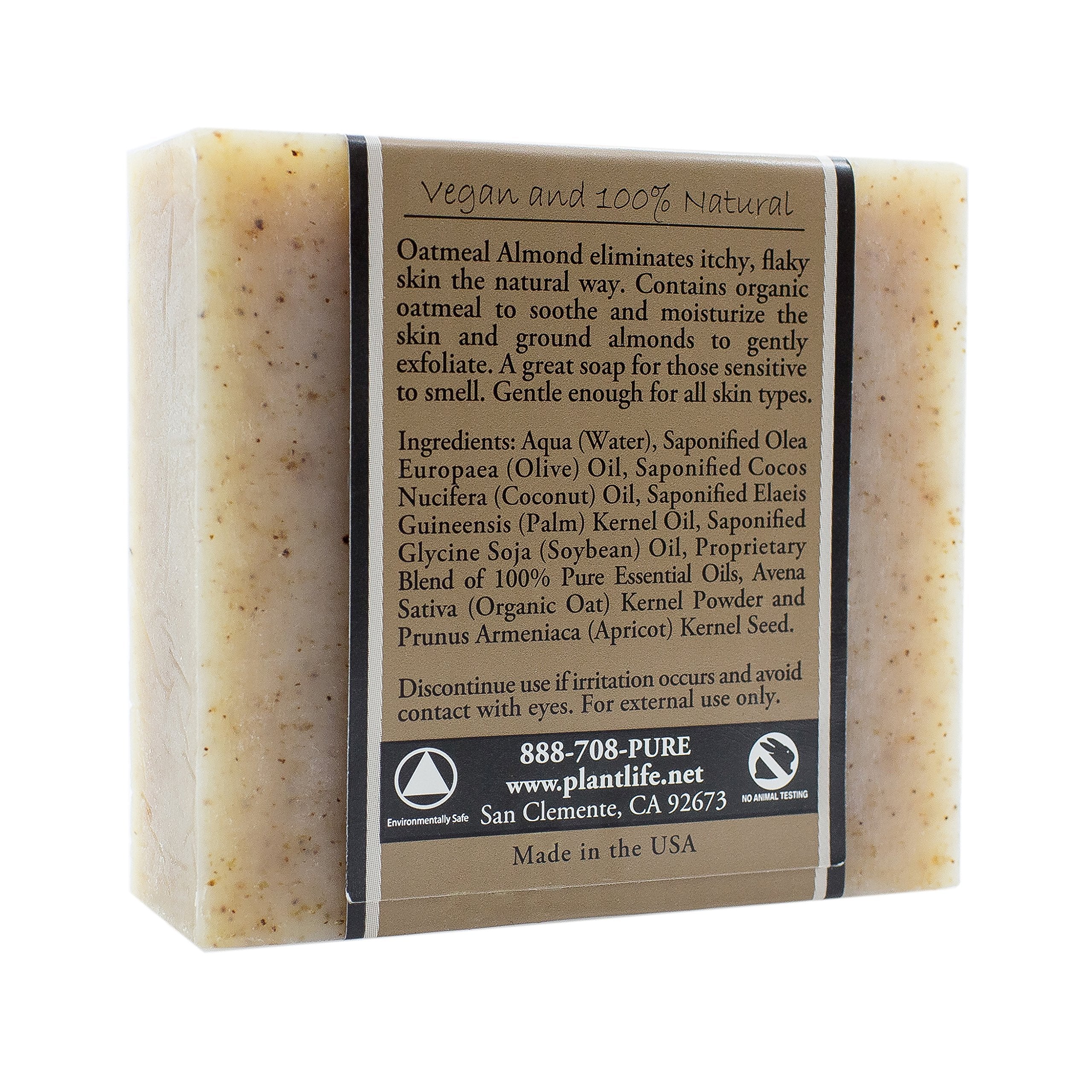 Plantlife Handmade Herbal Soap Bar with Natural Ingredients - Deep Cleanse for Face, Body, Hands - Oatmeal Almond - 4 oz