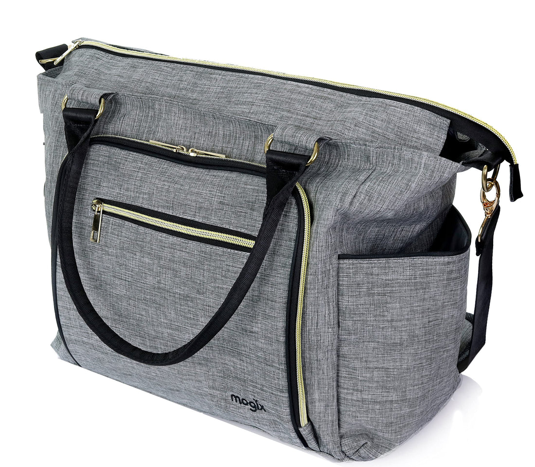 Mogix SMART Baby Diaper Bag with Portable Phone Charger, Changing Pad, Wet Dry Bag, Stackable Snack Container and Power Pack