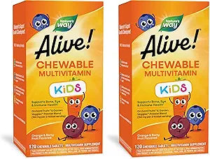 Nature's Way Nature's Way Alive! Children's Chewable Multivitamin, Gluten Free, 120 Chewable Tablets, Orange & Berry Fruit Flavors, 120 Count (Pack of 12)