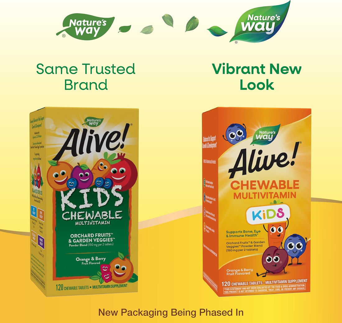 Nature's Way Nature's Way Alive! Children's Chewable Multivitamin, Gluten Free, 120 Chewable Tablets, Orange & Berry Fruit Flavors, 120 Count (Pack of 12)